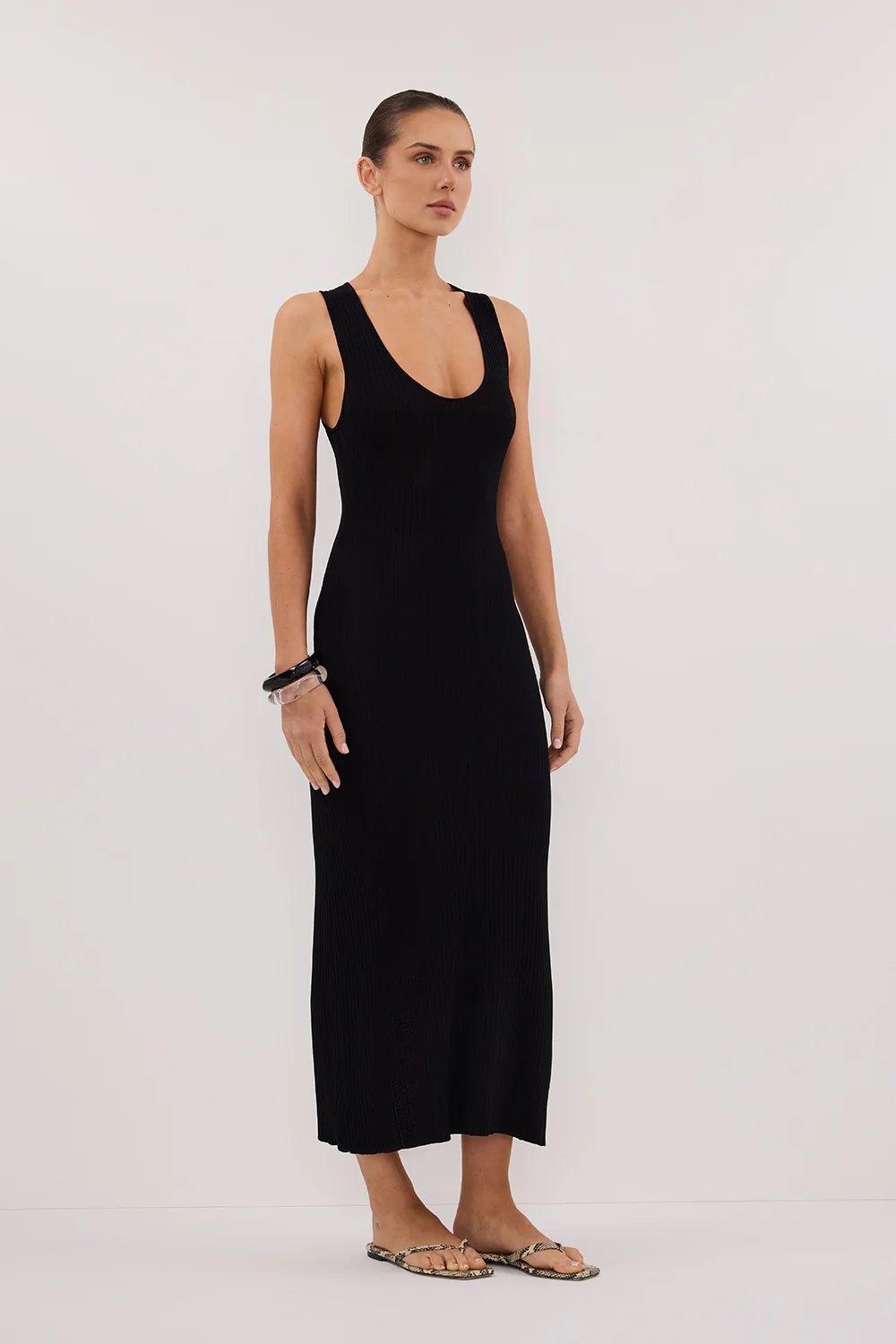 EVE BLACK SCOOP KNIT MIDI DRESS - Image 3