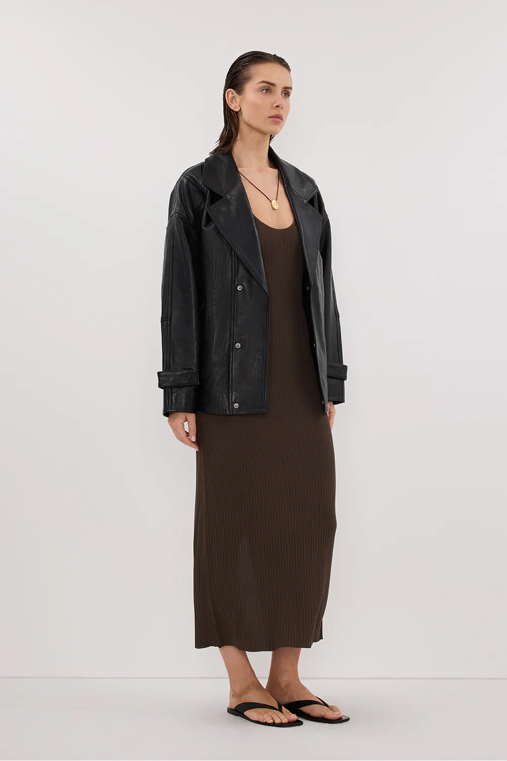 EVE DARK OLIVE SCOOP KNIT MIDI DRESS - Image 3