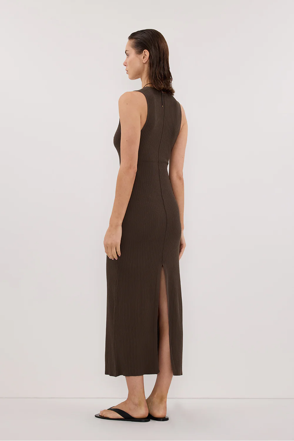 EVE DARK OLIVE SCOOP KNIT MIDI DRESS - Image 4