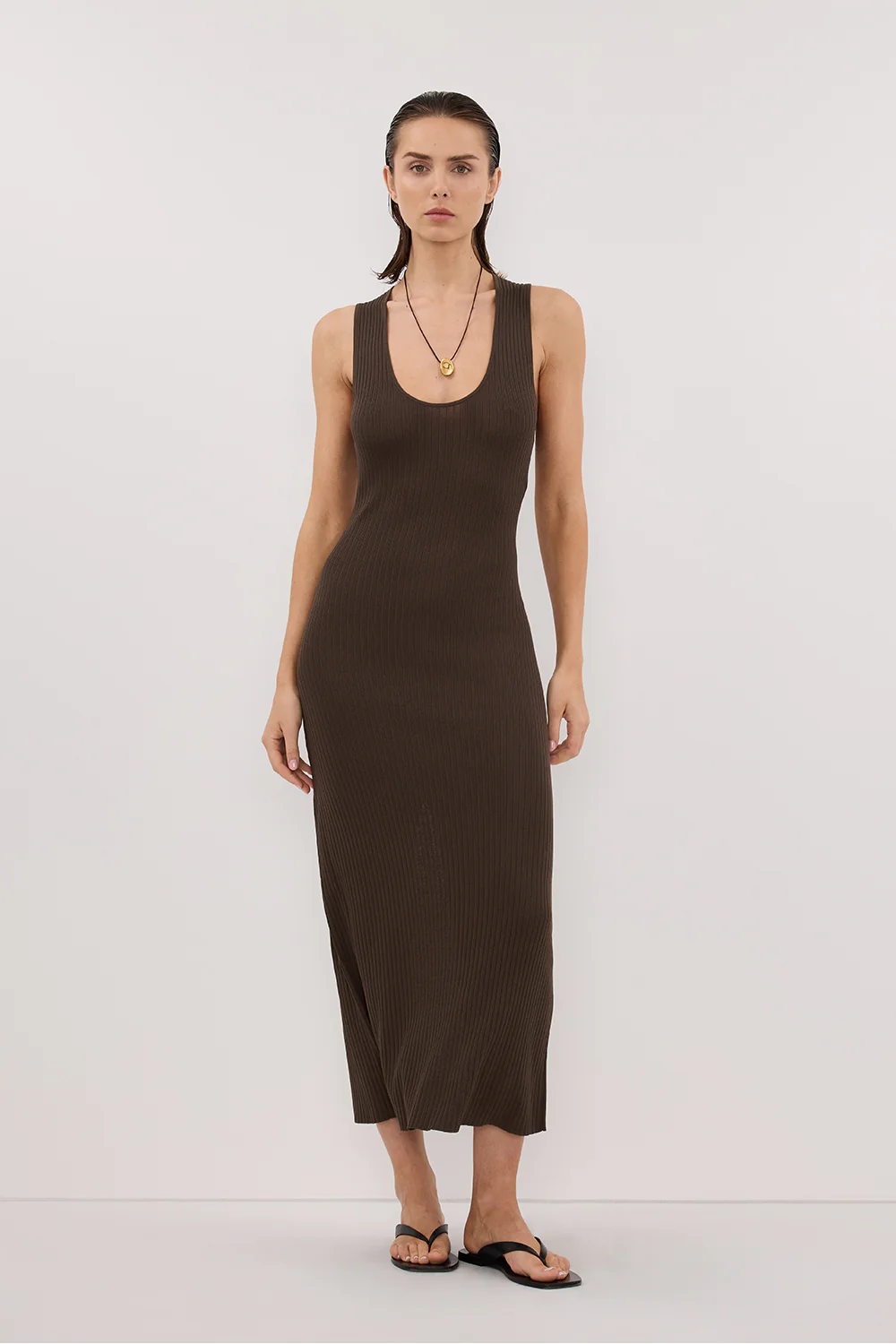 EVE DARK OLIVE SCOOP KNIT MIDI DRESS - Image 5