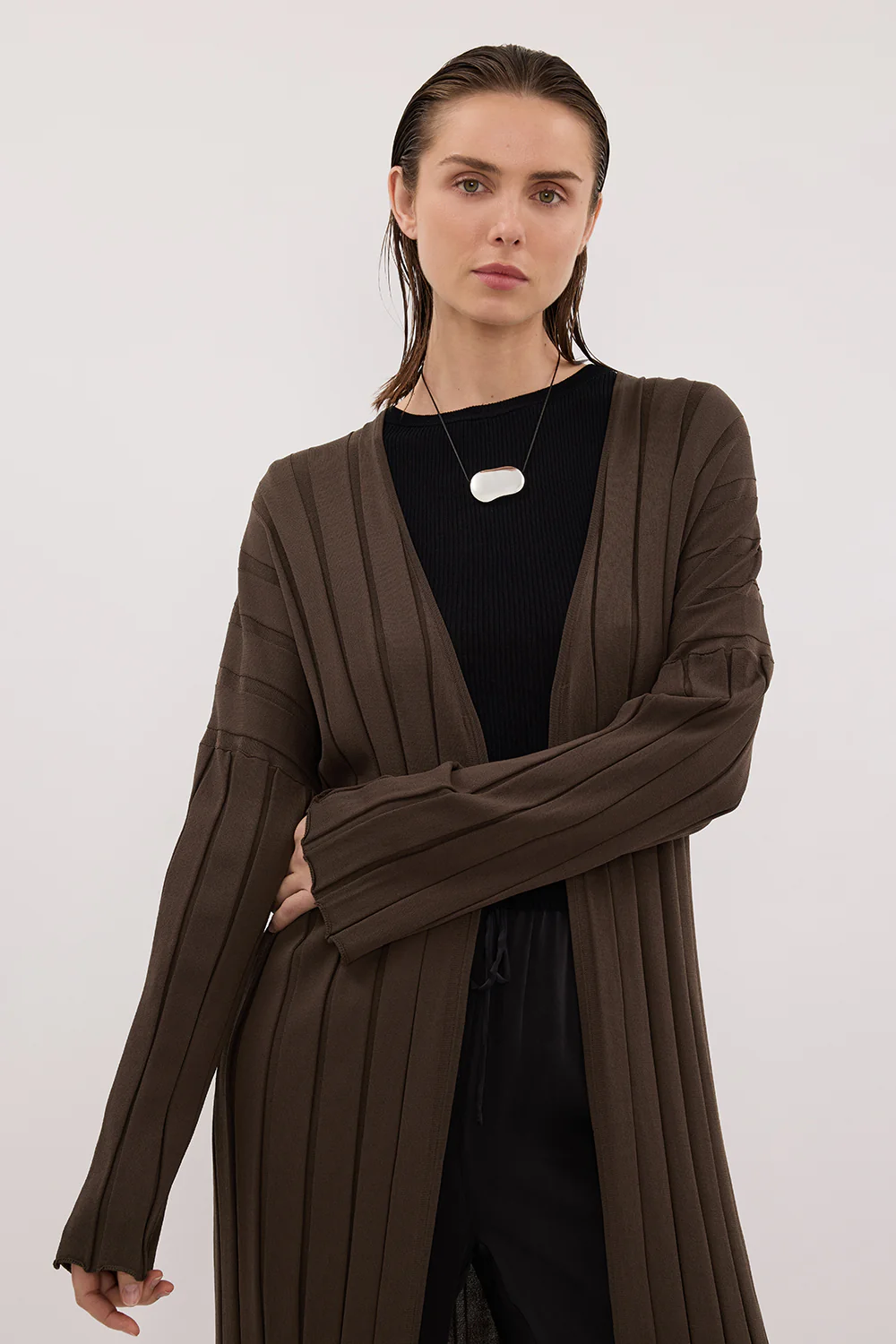 EVE DARK OLIVE KNIT MIDI CARDIGAN - Image 2