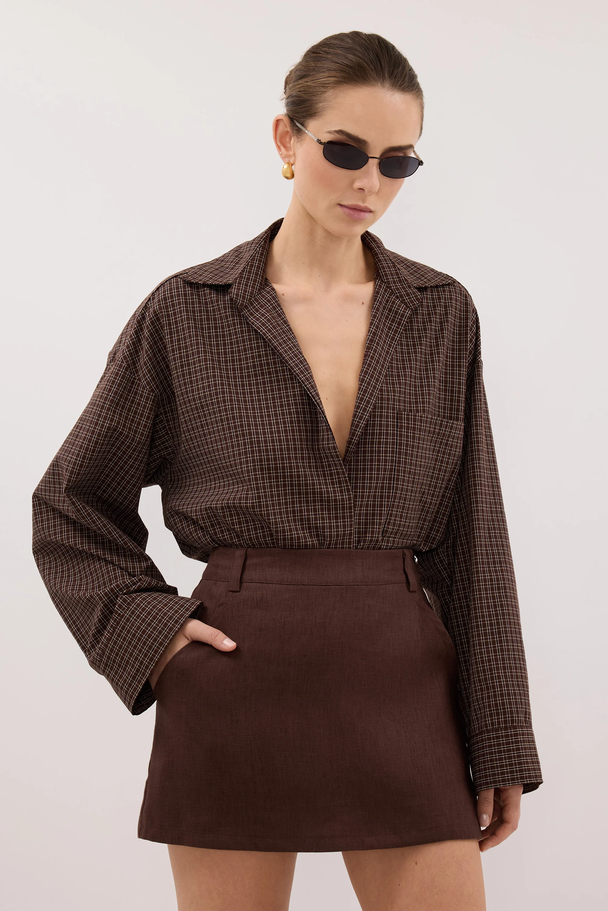EVIE COCOA LINEN SKORT - Image 2