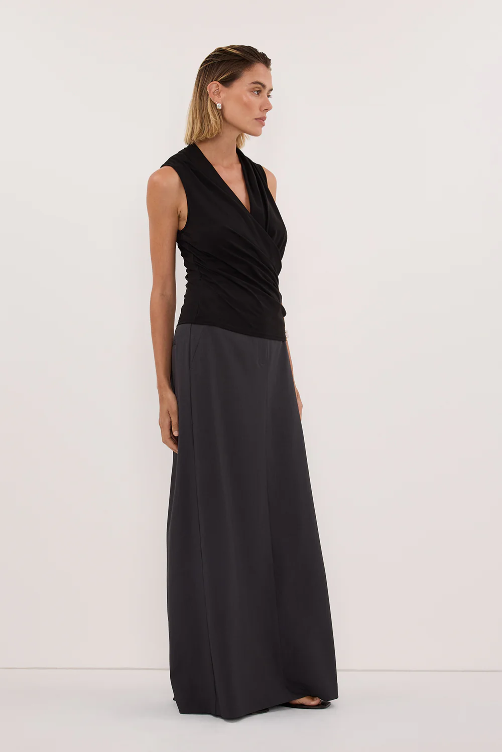 FELICITY BLACK SLEEVELESS WRAP TOP - Image 3