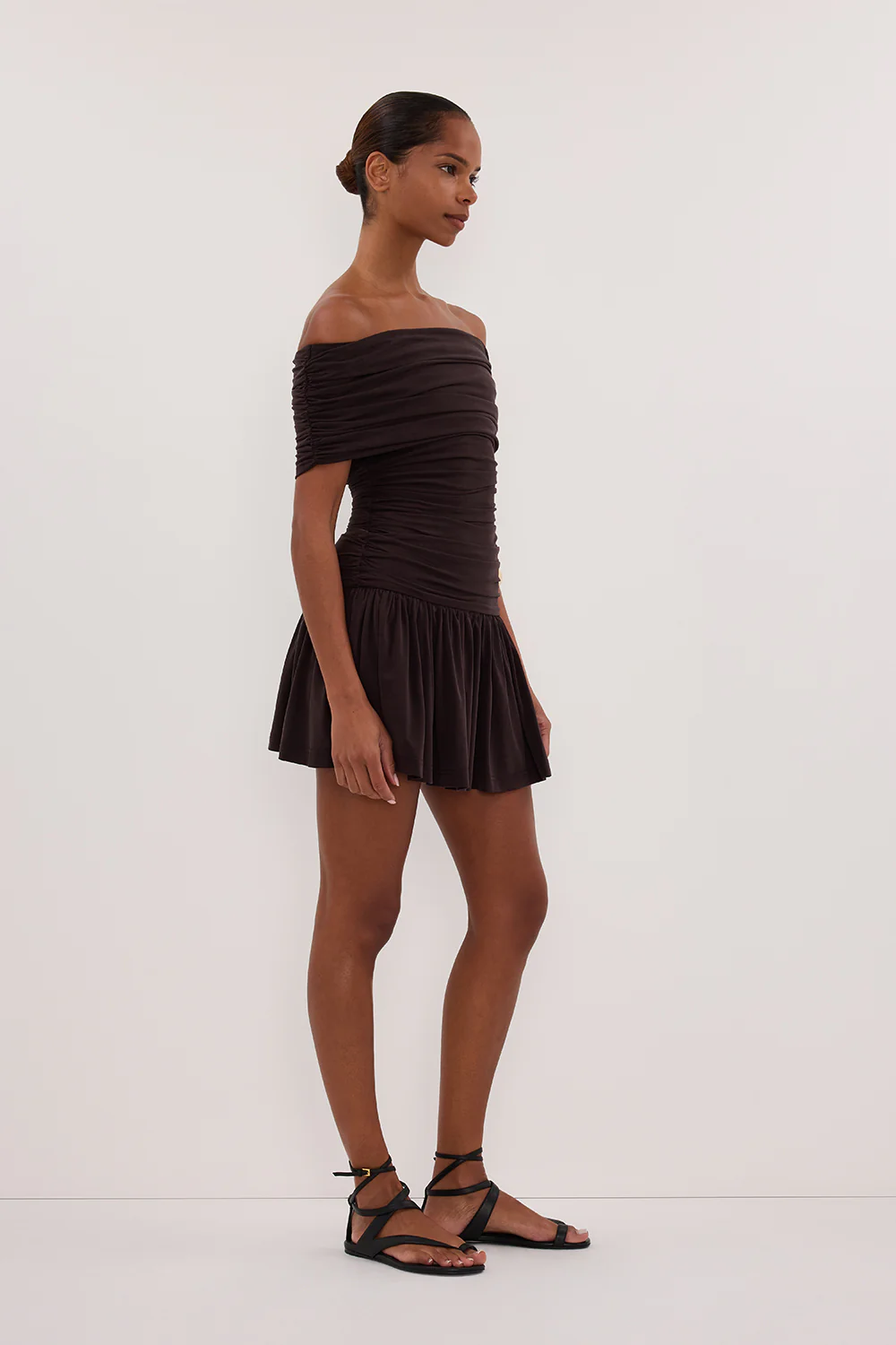 FEZ BURNT CHOC OFF SHOULDER MINI DRESS - Image 3