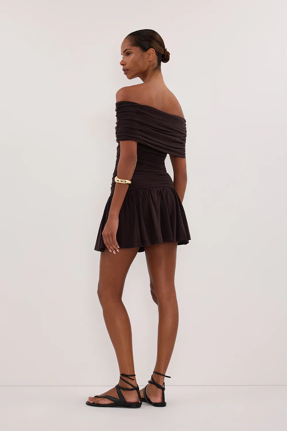 FEZ BURNT CHOC OFF SHOULDER MINI DRESS - Image 4