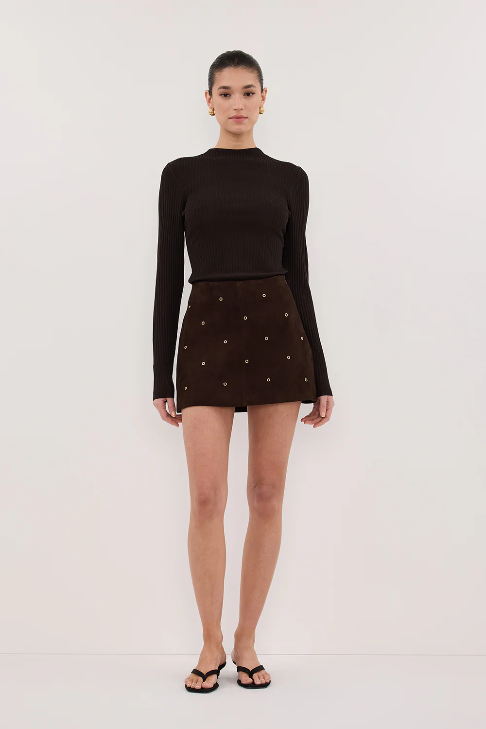 FIORA BITTER CHOC LONG SLEEVE KNIT TOP