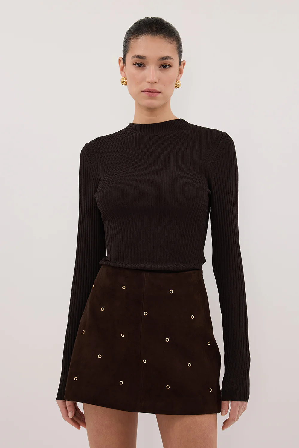 FIORA BITTER CHOC LONG SLEEVE KNIT TOP - Image 2