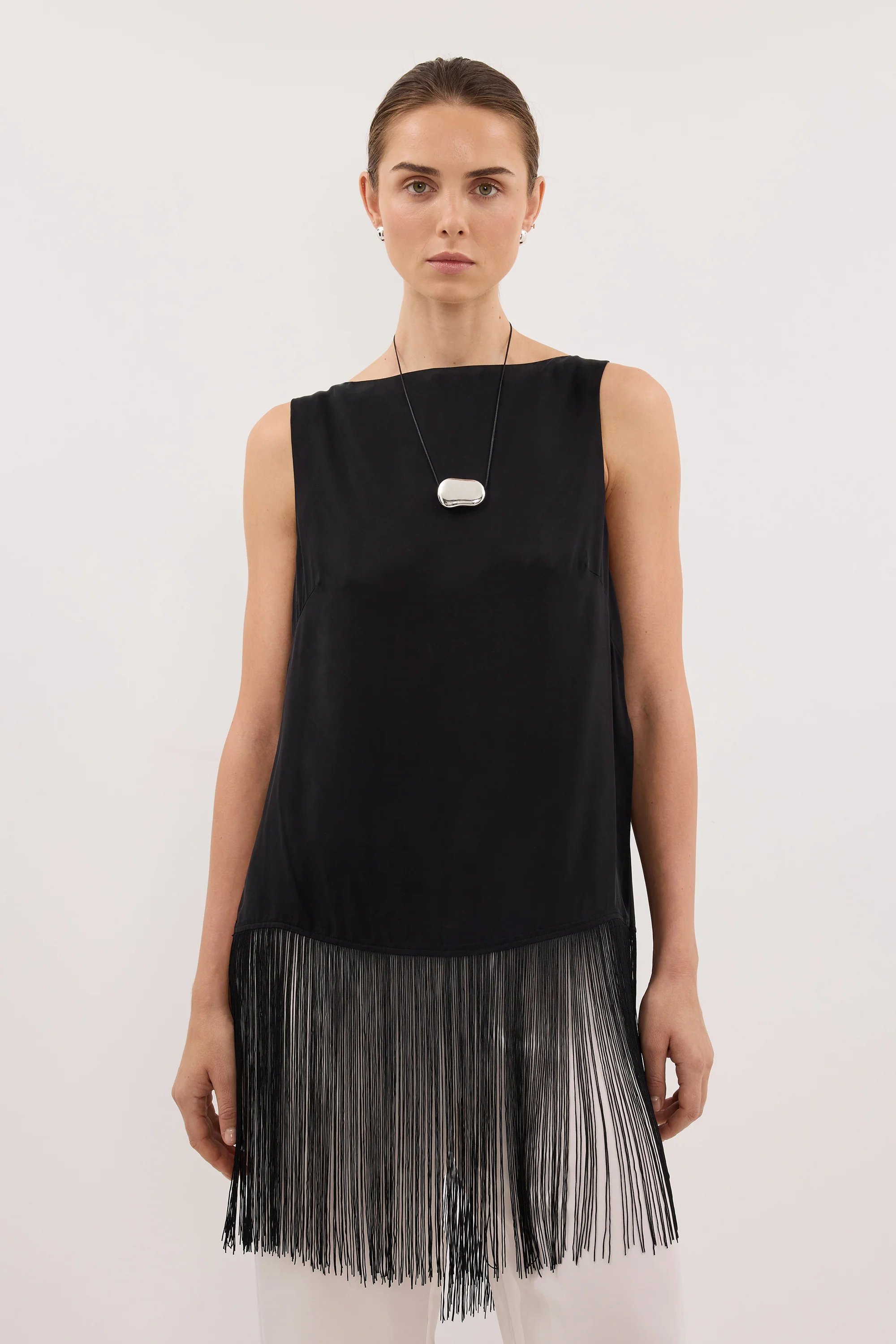 FIORA BLACK CUPRO FRINGE TOP - PRE ORDER - Image 5