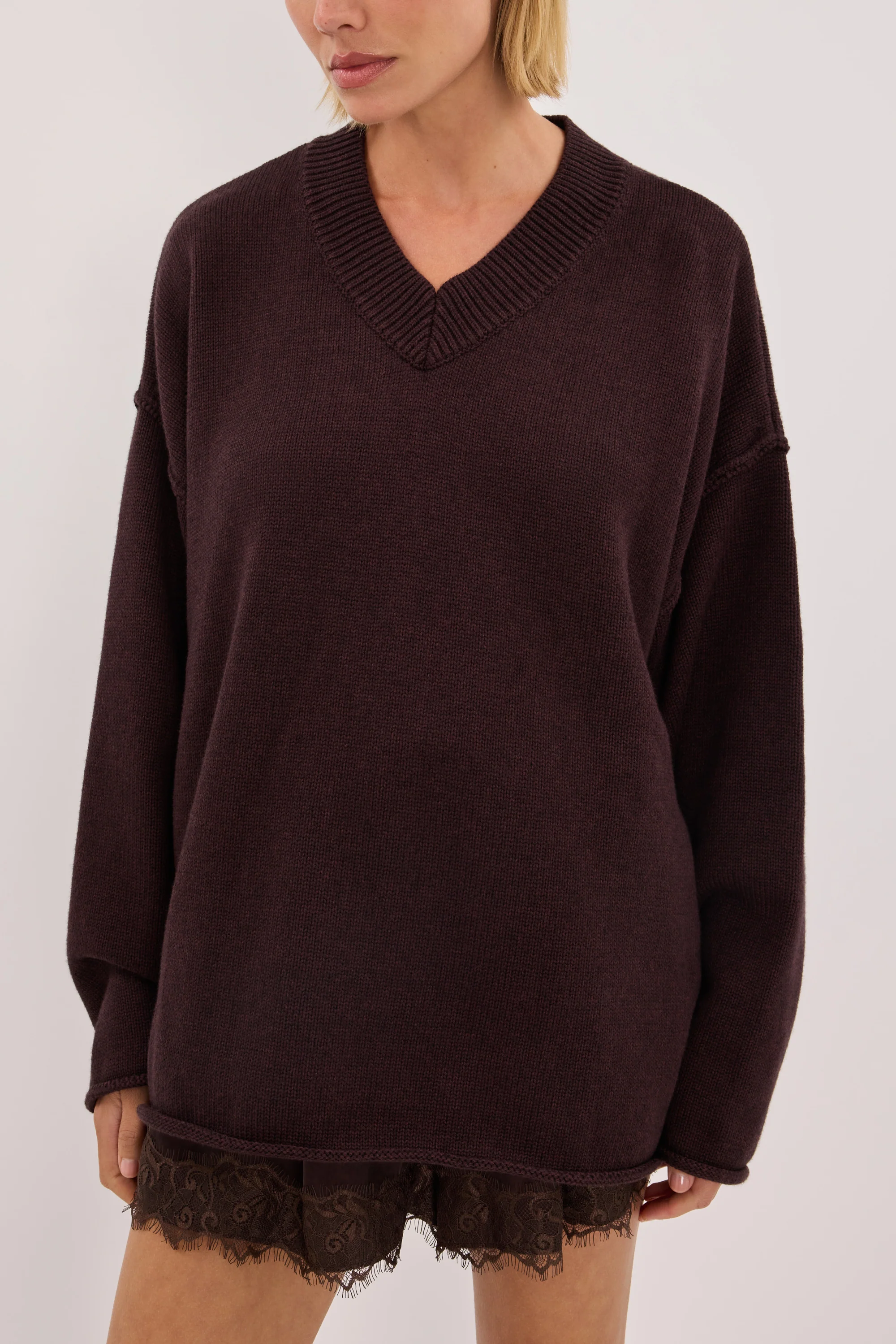 FLINT PLUM V NECK KNIT JUMPER - Image 5