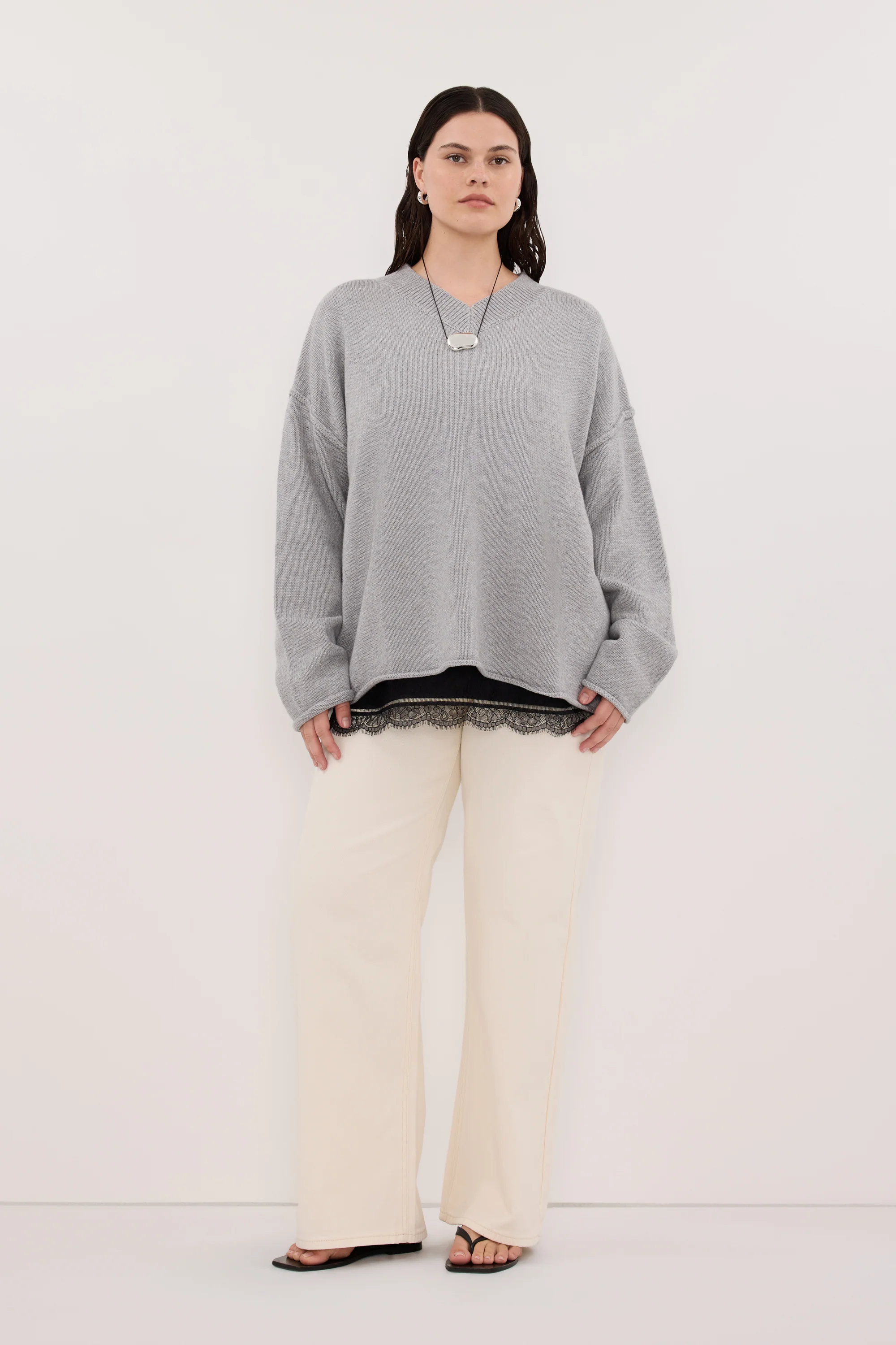 FLINT SILVER V NECK KNIT JUMPER - Image 6