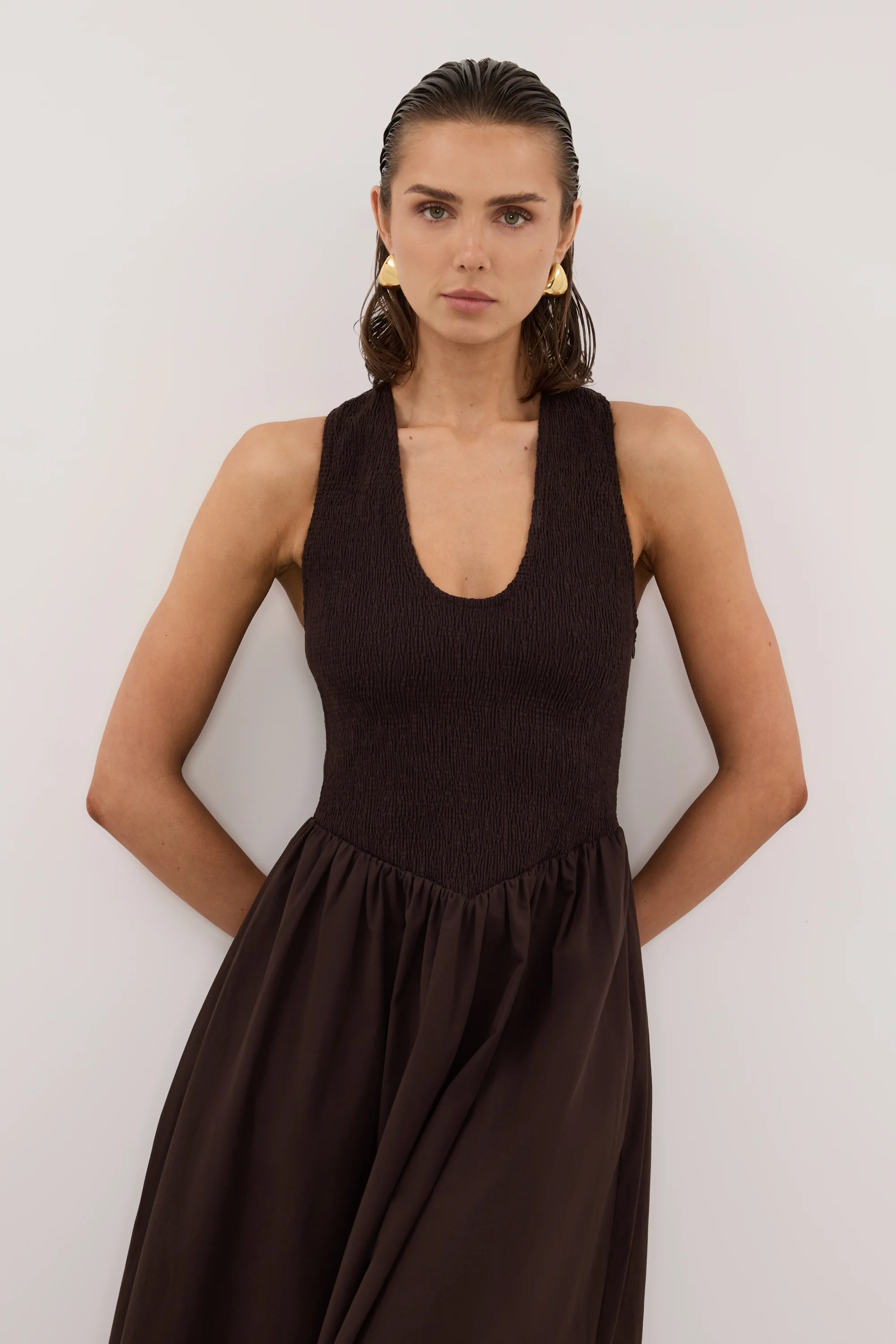 FLORENCE BURNT CHOC COTTON MIDI DRESS - Image 2