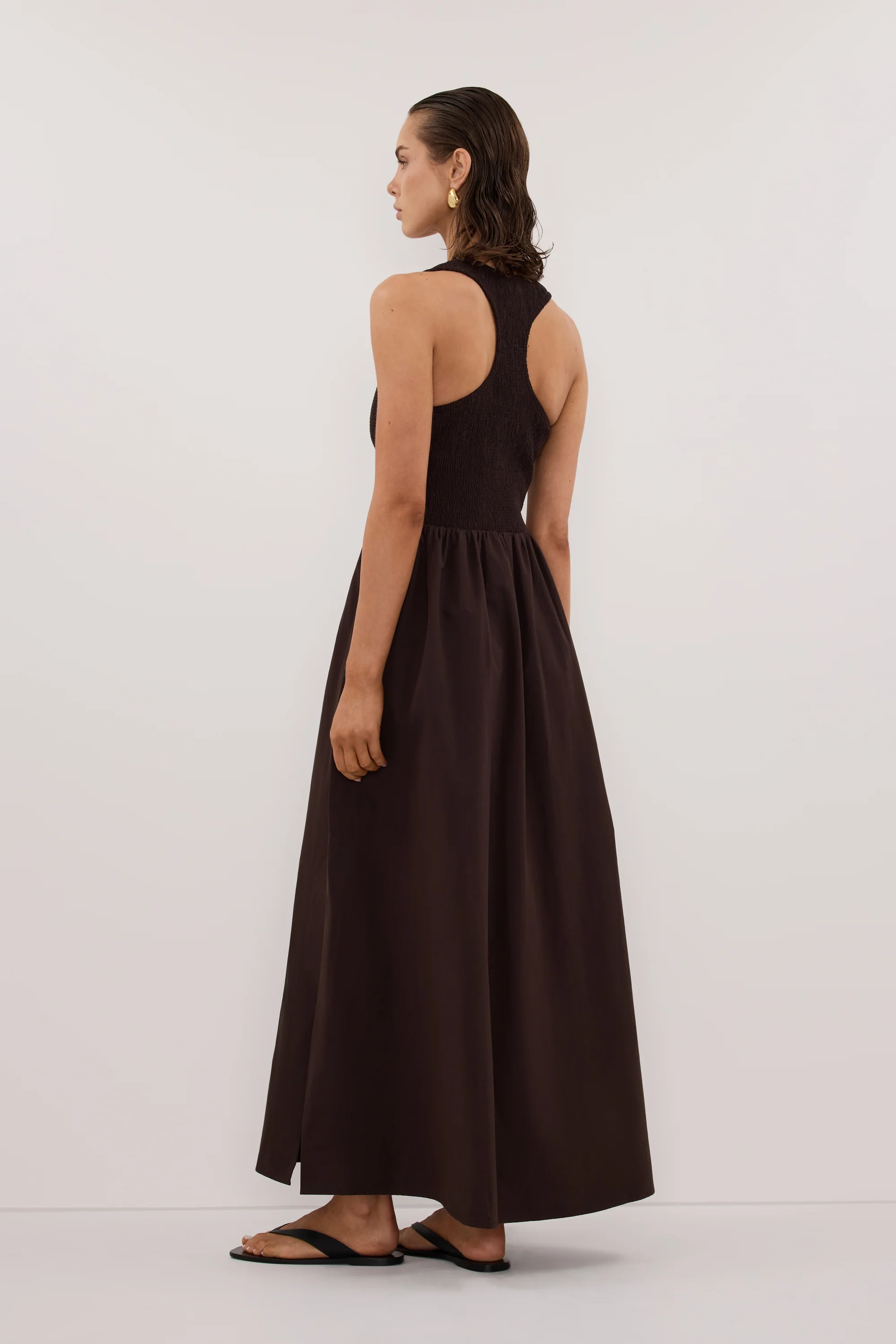 FLORENCE BURNT CHOC COTTON MIDI DRESS - Image 3