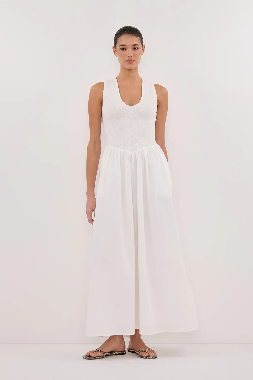 FLORENCE WHITE SLEEVELESS COTTON MIDI DRESS