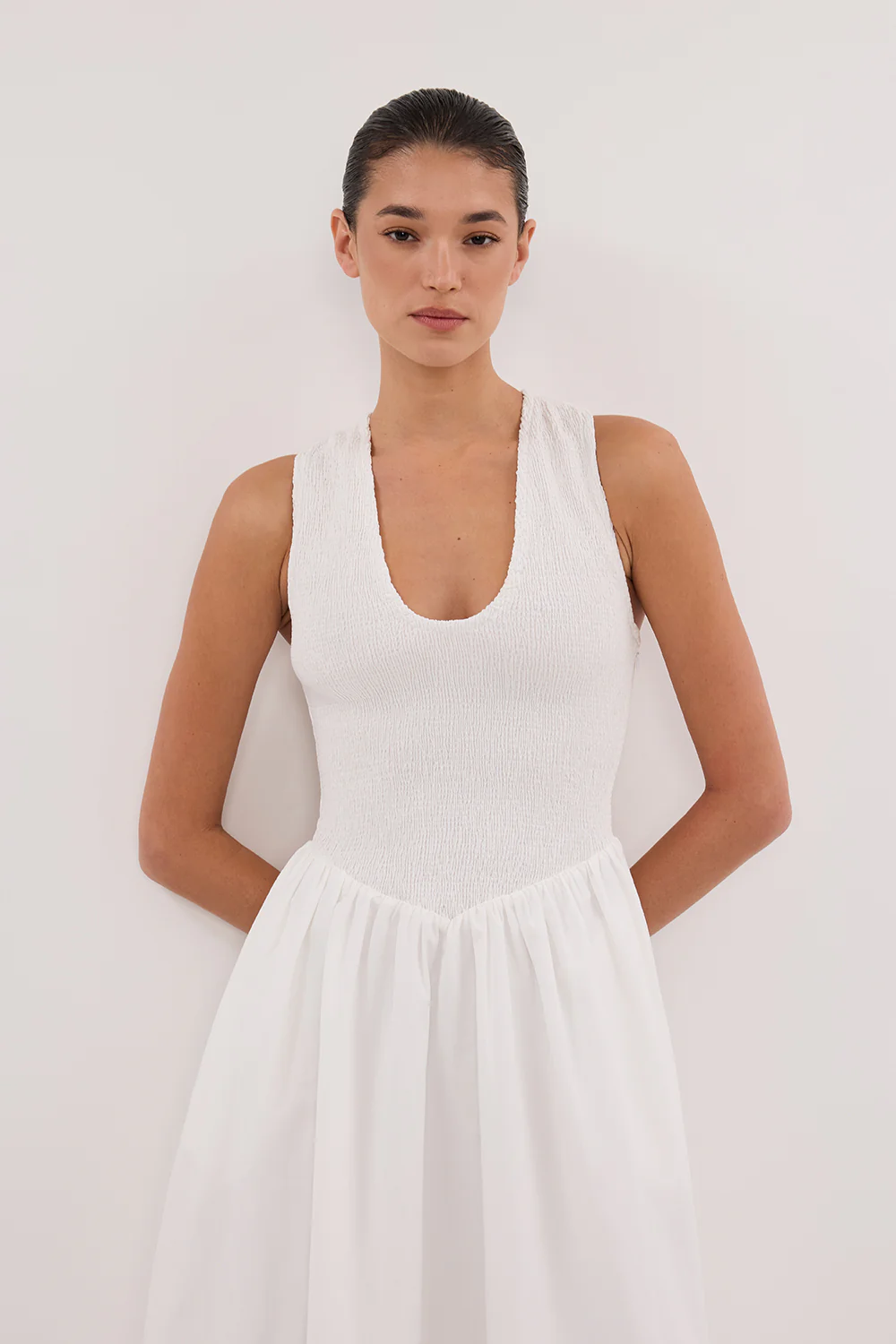 FLORENCE WHITE SLEEVELESS COTTON MIDI DRESS - Image 2