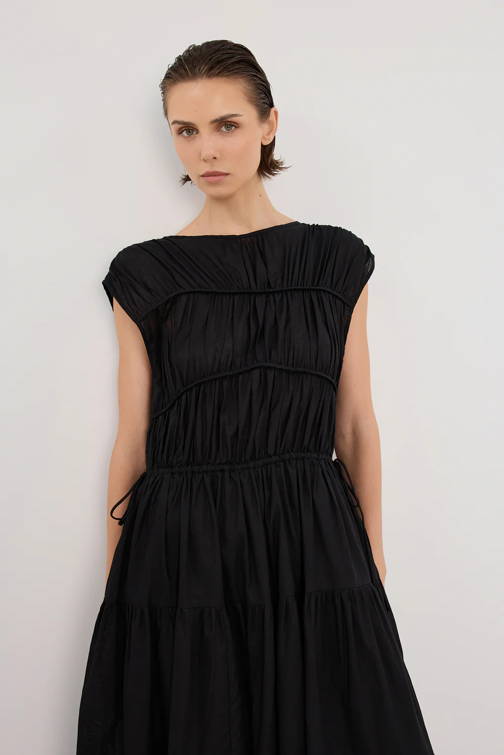 FLYNN BLACK LINEN BLEND MIDI DRESS - Image 2