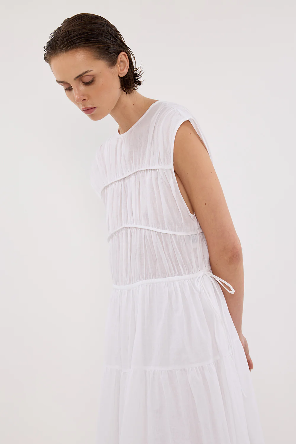 FLYNN WHITE LINEN BLEND MIDI DRESS - Image 2