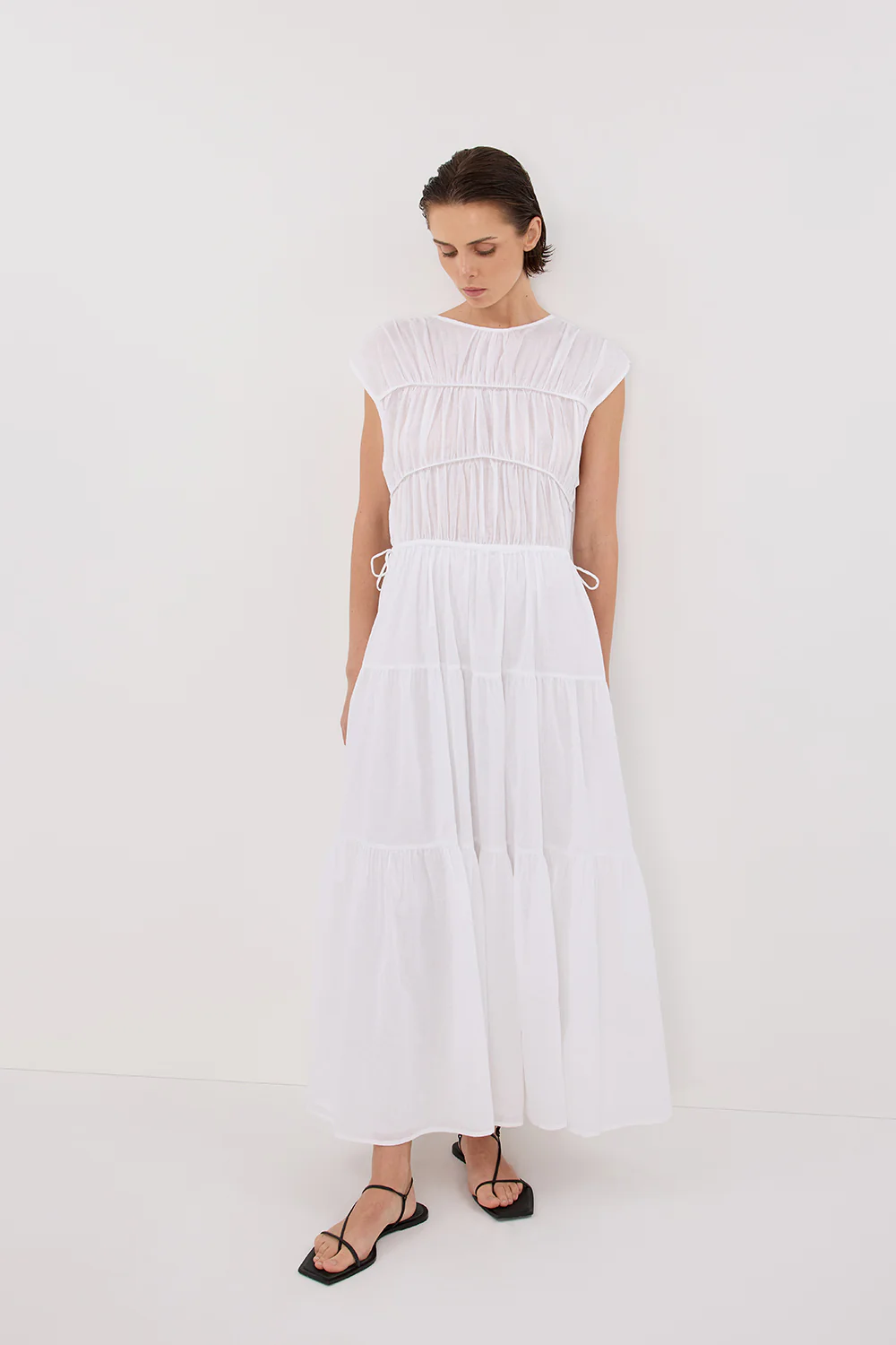 FLYNN WHITE LINEN BLEND MIDI DRESS - Image 6