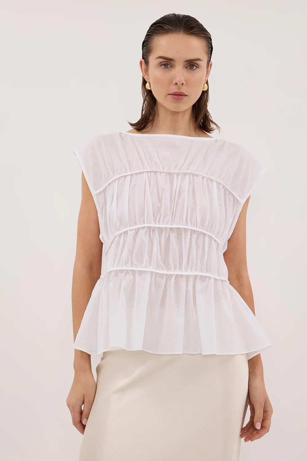 FLYNN WHITE LINEN BLEND TIERED TOP - Image 2
