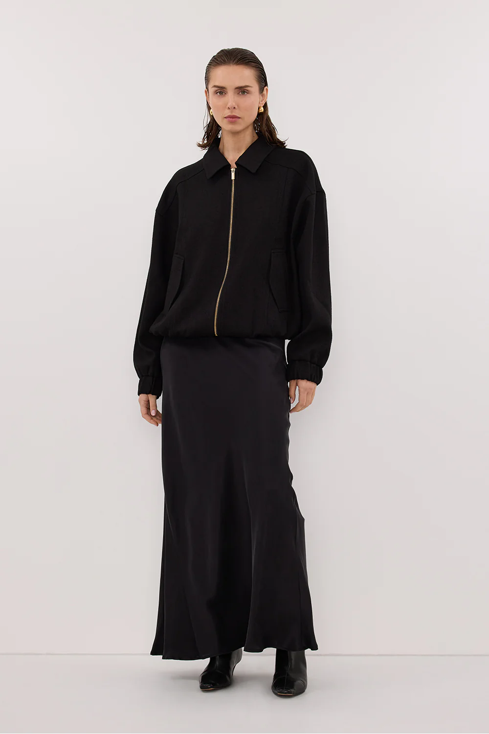 FRANKIE BLACK TWEED BOMBER JACKET
