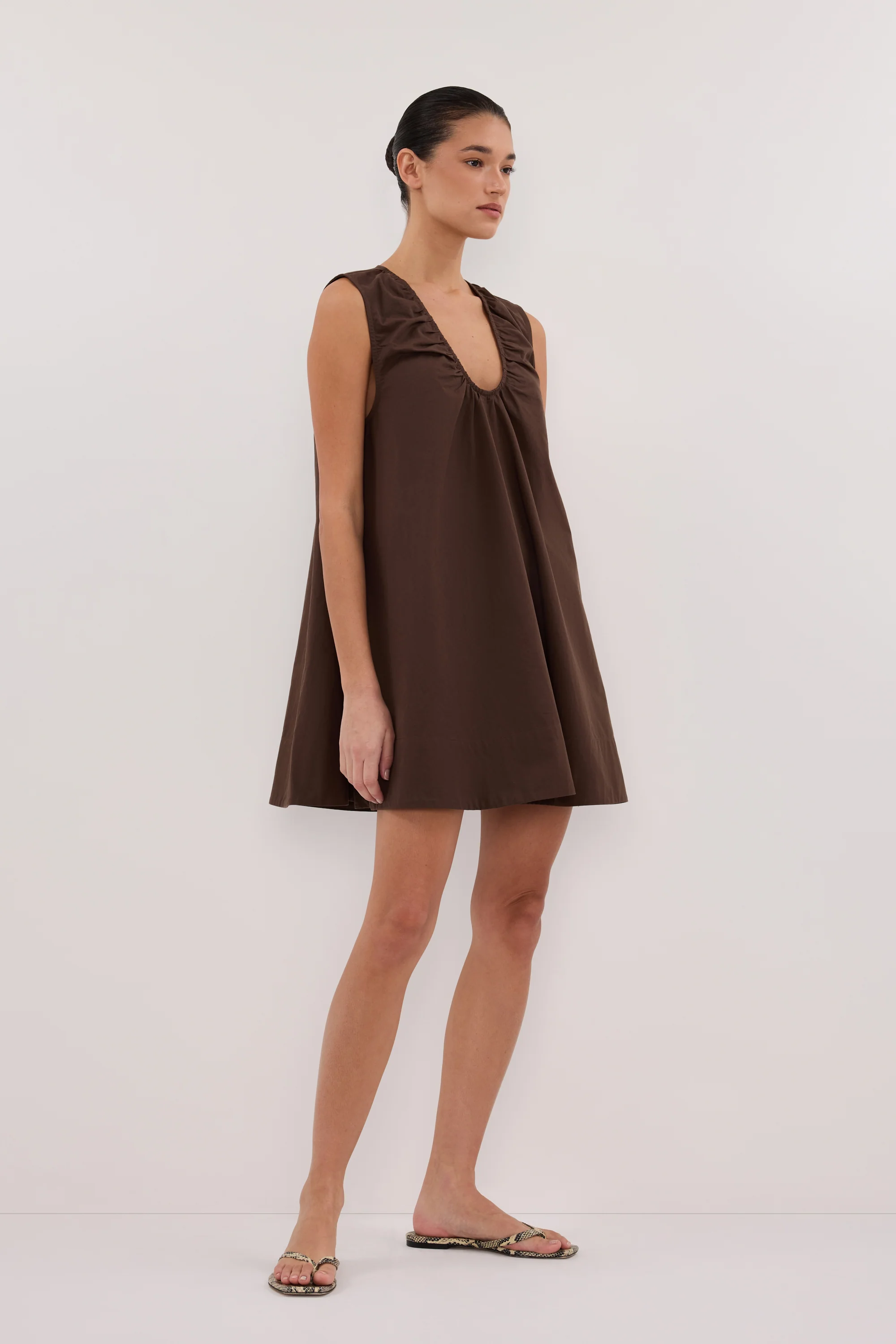 GABBY BITTER CHOC OVERSIZED COTTON MINI DRESS - Image 3