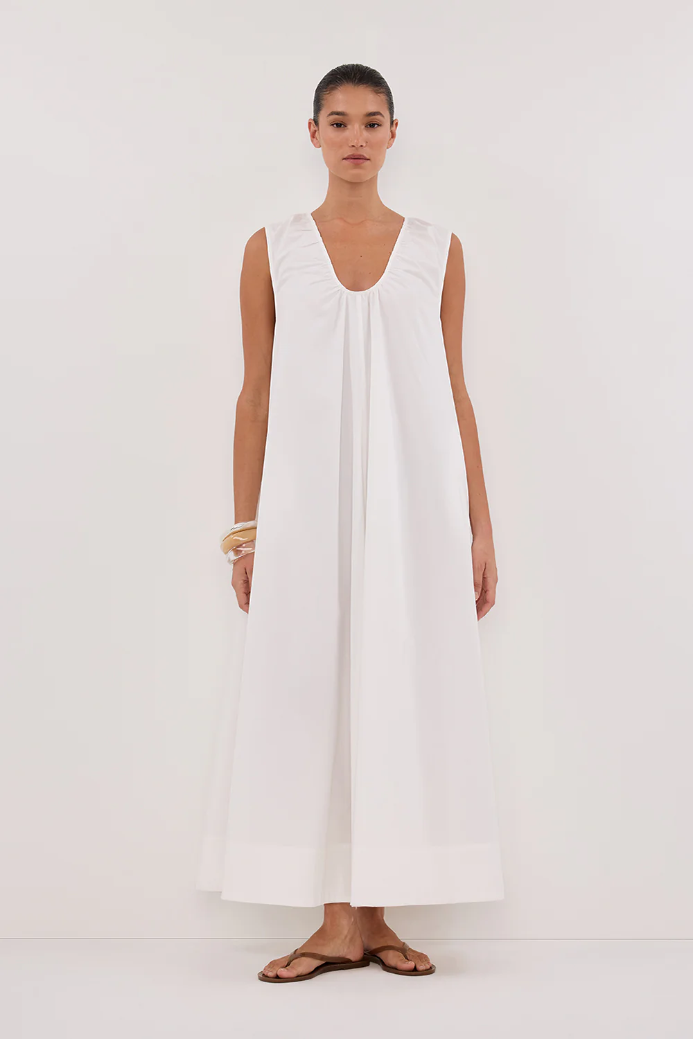 GABBY WHITE OVERSIZED COTTON MIDI DRESS