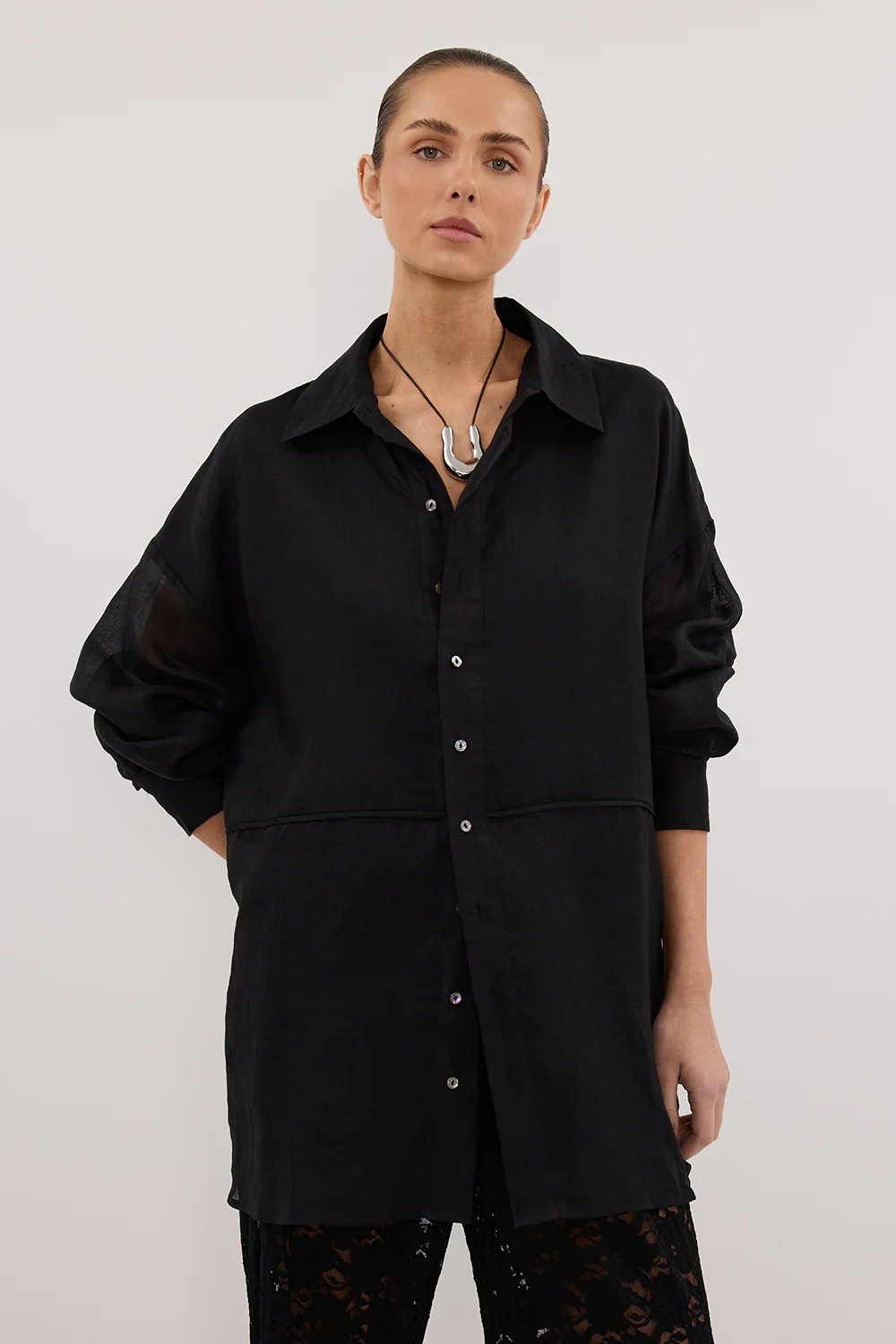 GIGI BLACK RAMIE LONG SLEEVE SHIRT - Image 2