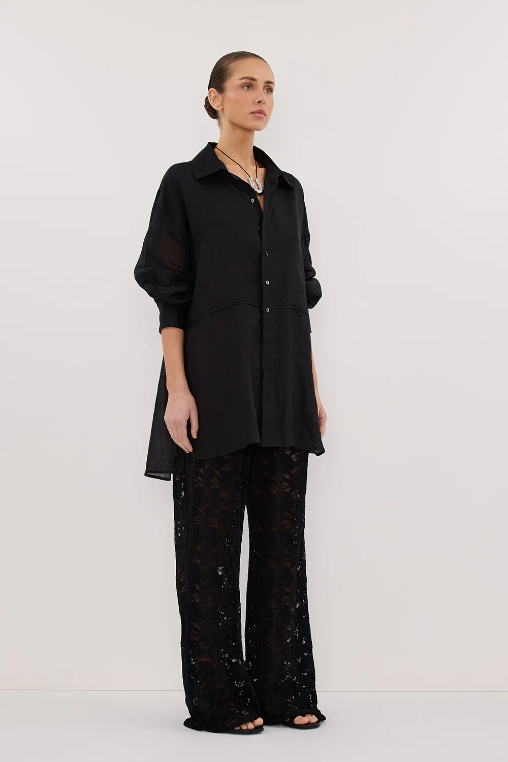 GIGI BLACK RAMIE LONG SLEEVE SHIRT - Image 3