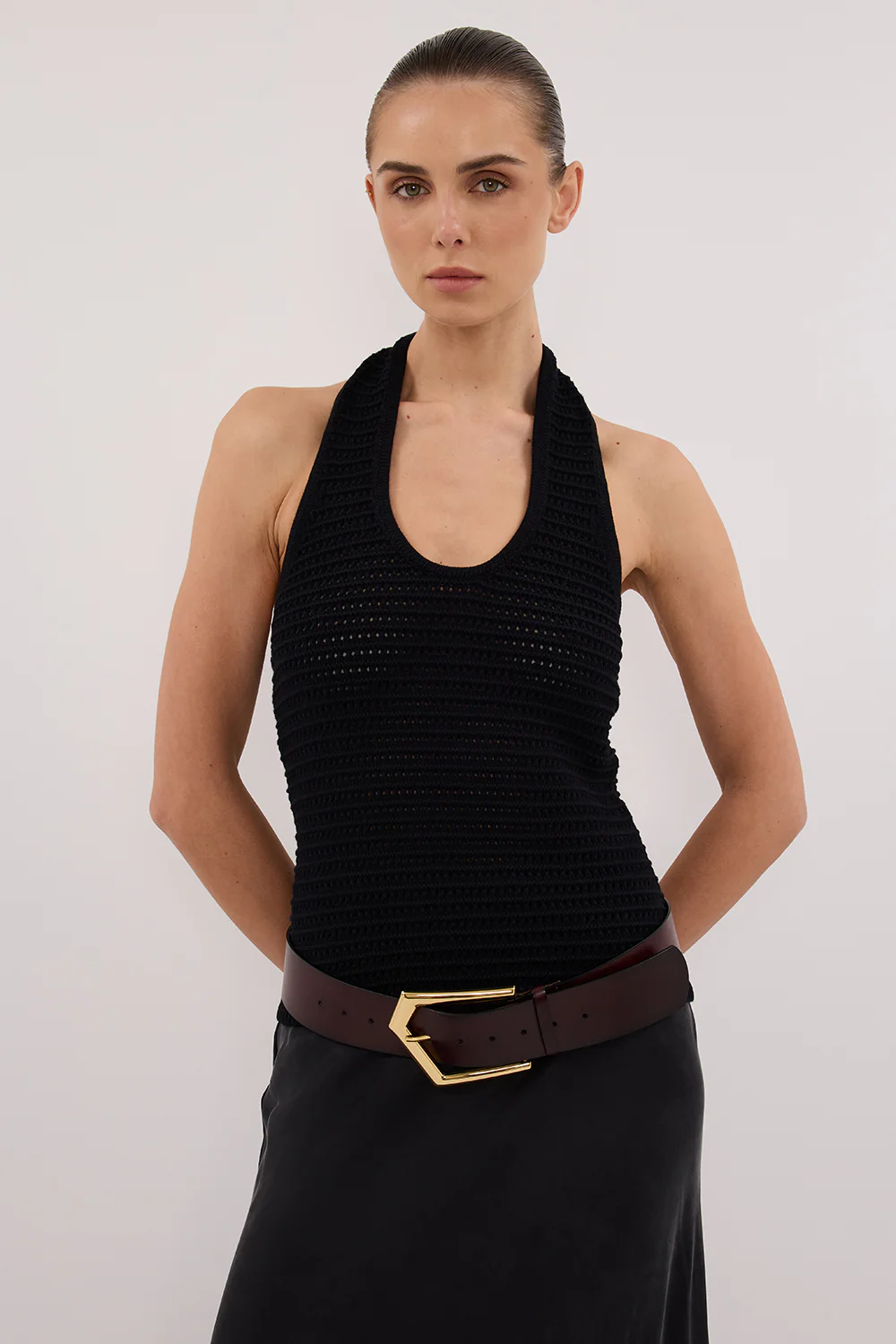 GINA BLACK HALTER CROCHET TOP - Image 2