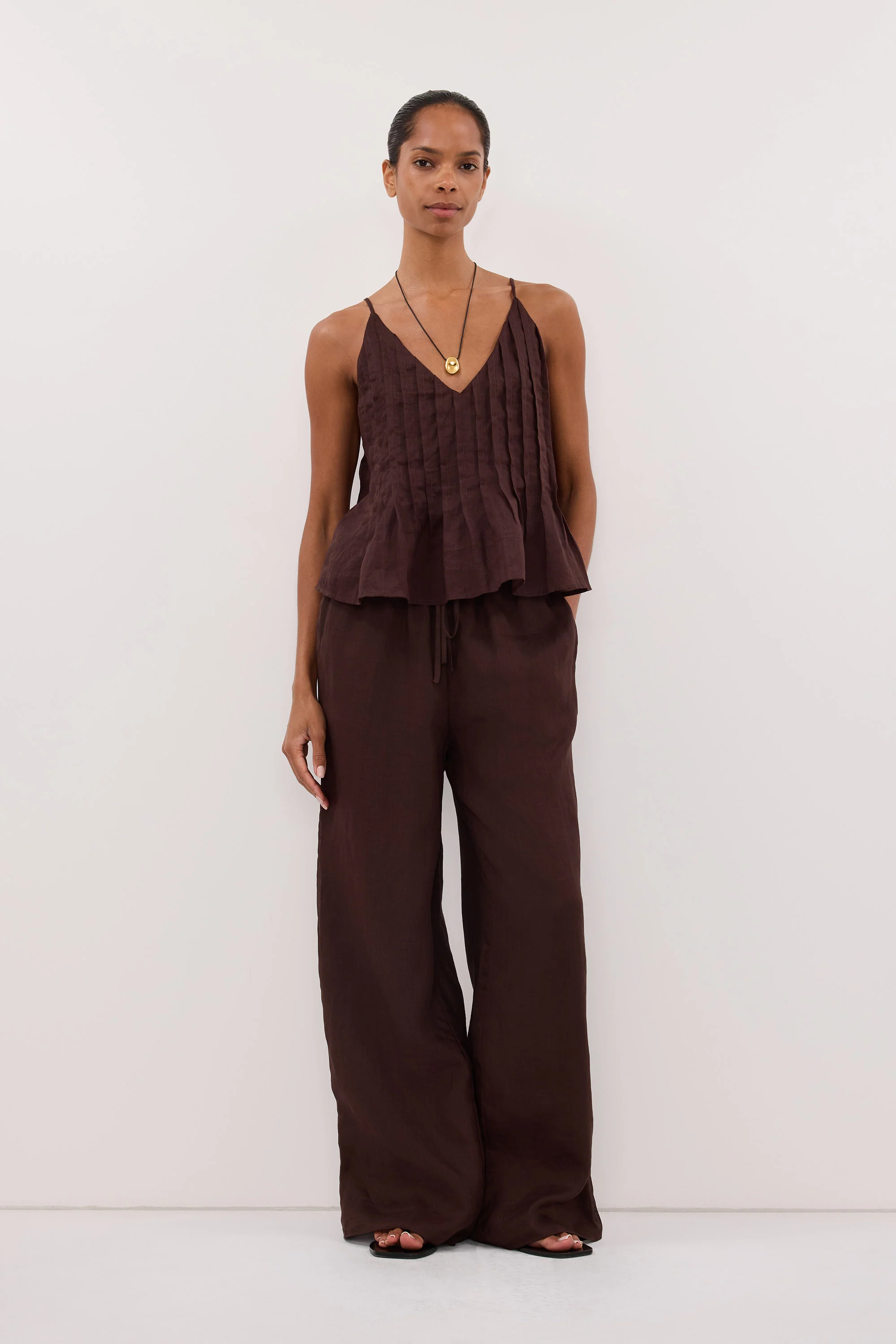 GINNY BURNT CHOC RAMIE PANT
