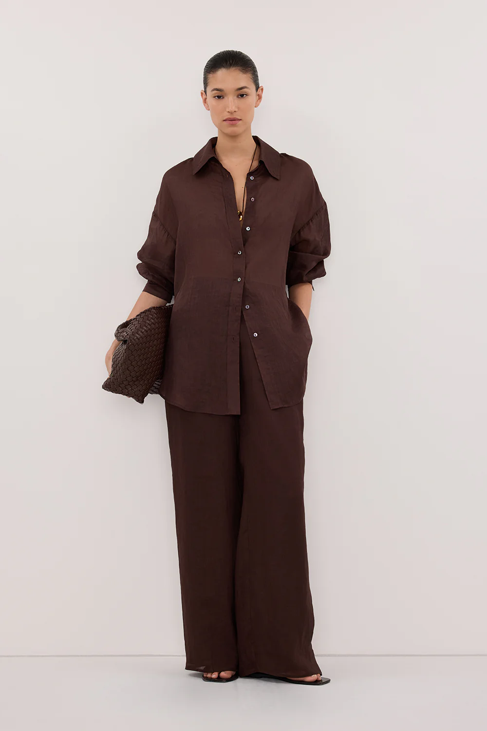 GINNY BURNT CHOC LONG SLEEVE RAMIE SHIRT