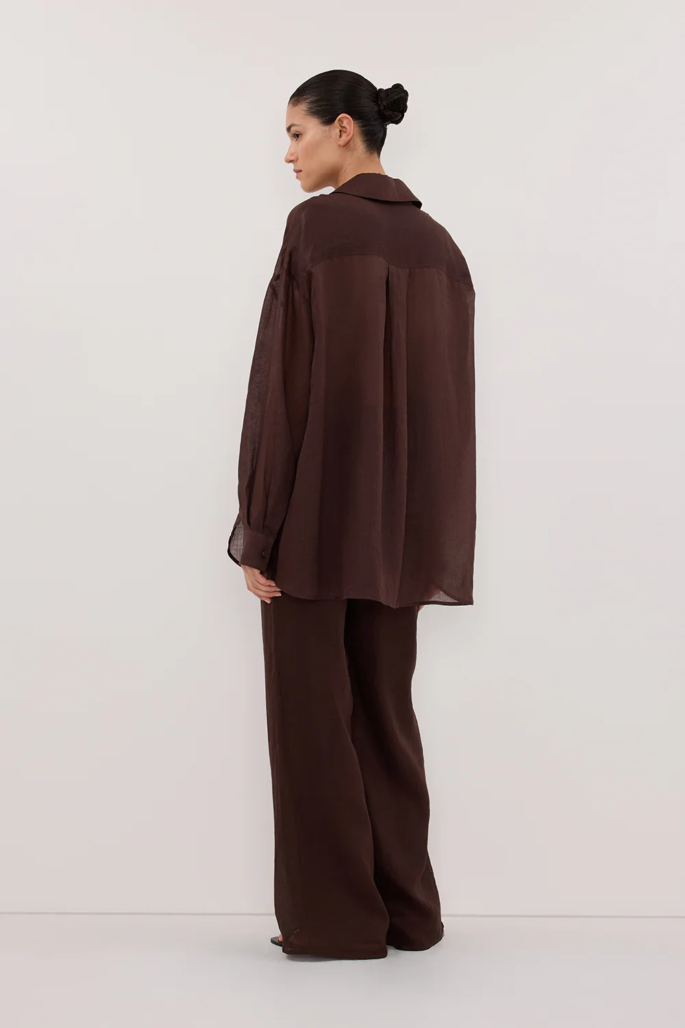 GINNY BURNT CHOC LONG SLEEVE RAMIE SHIRT - Image 4