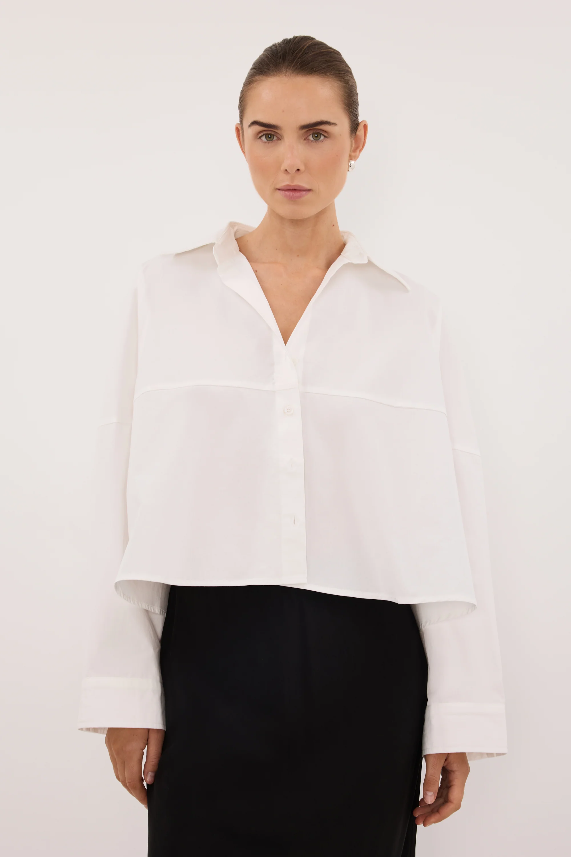 GOLDIE WHITE CROPPED COTTON SHIRT - Image 2