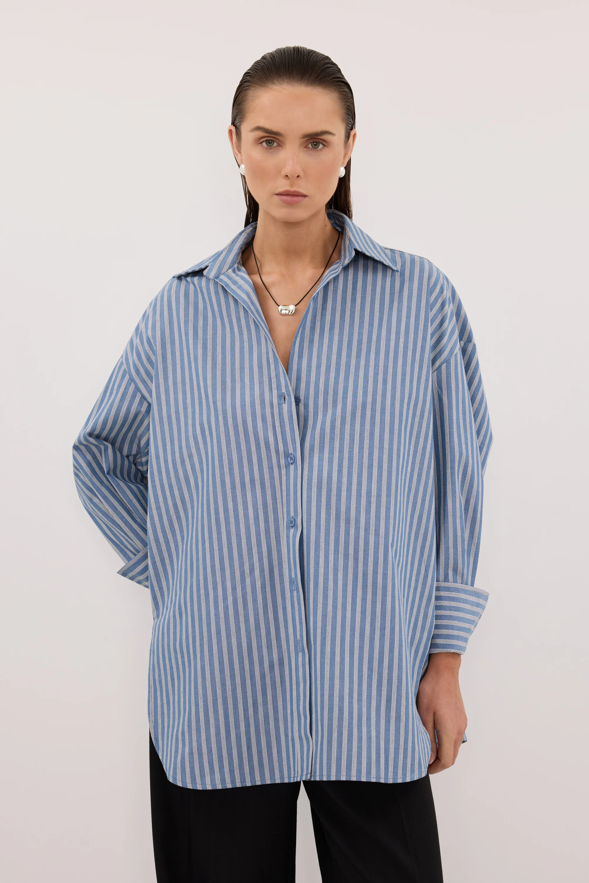 GRACIE LONG SLEEVE BLUE STRIPE SHIRT - Image 2
