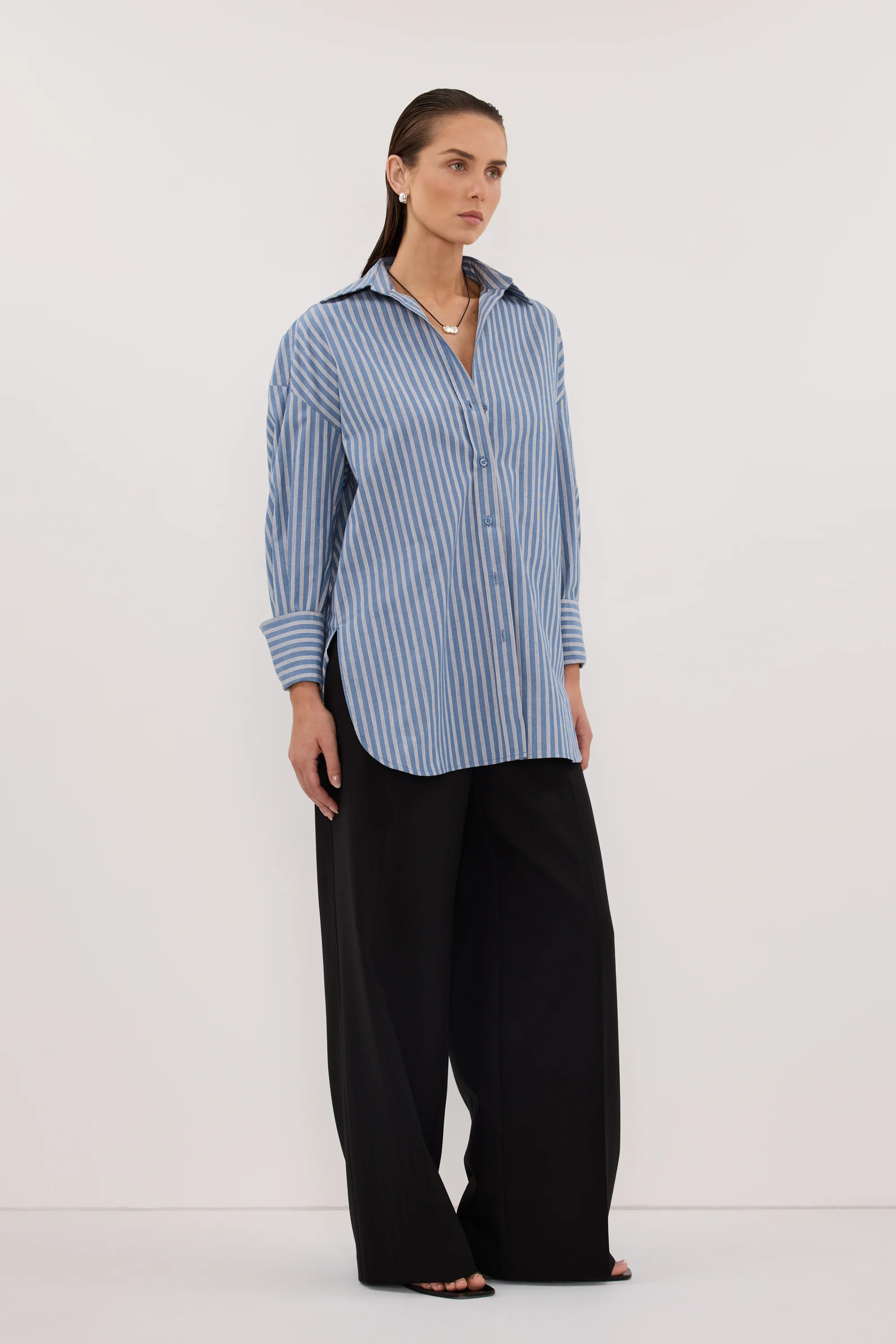 GRACIE LONG SLEEVE BLUE STRIPE SHIRT - Image 3