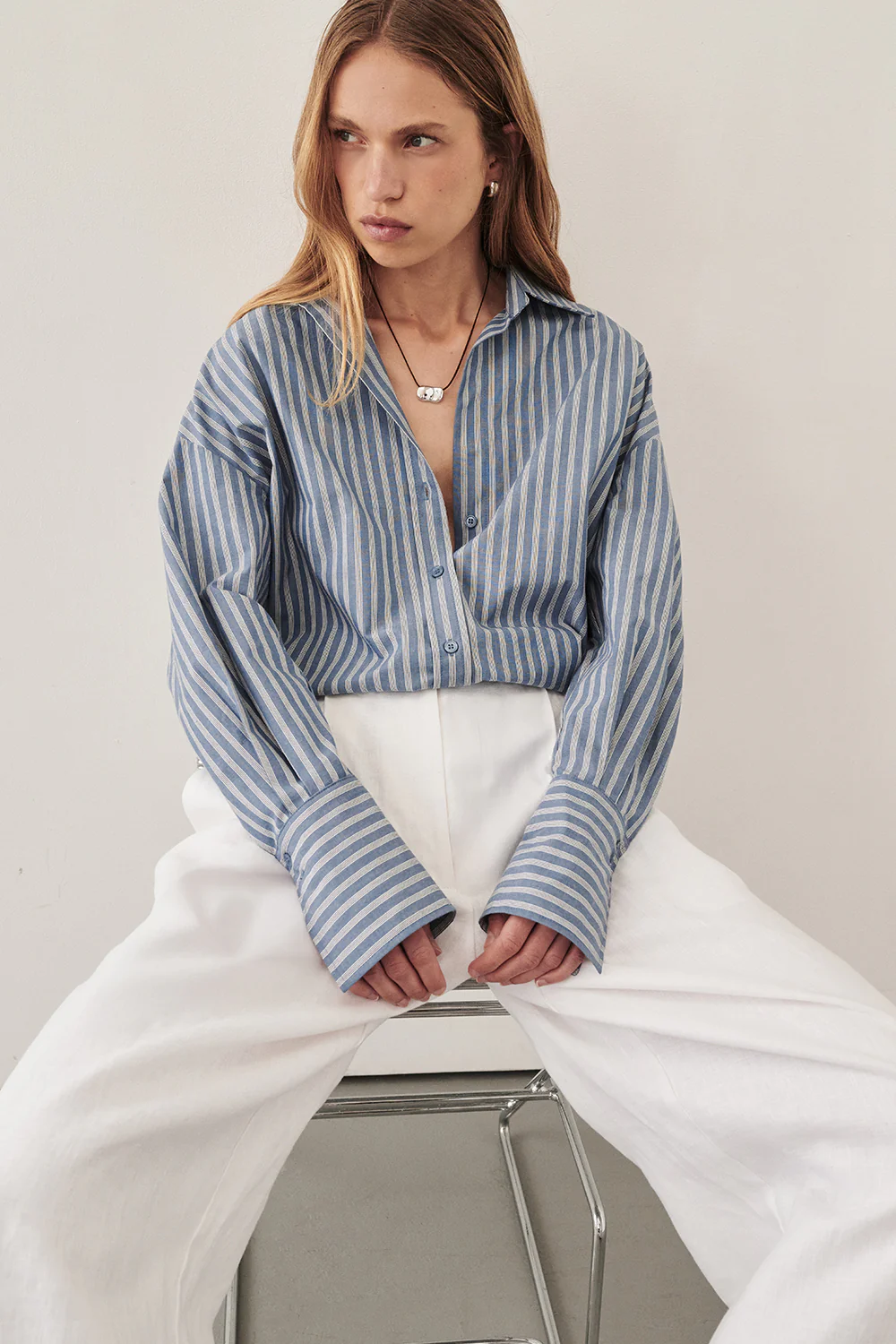 GRACIE LONG SLEEVE BLUE STRIPE SHIRT - Image 7