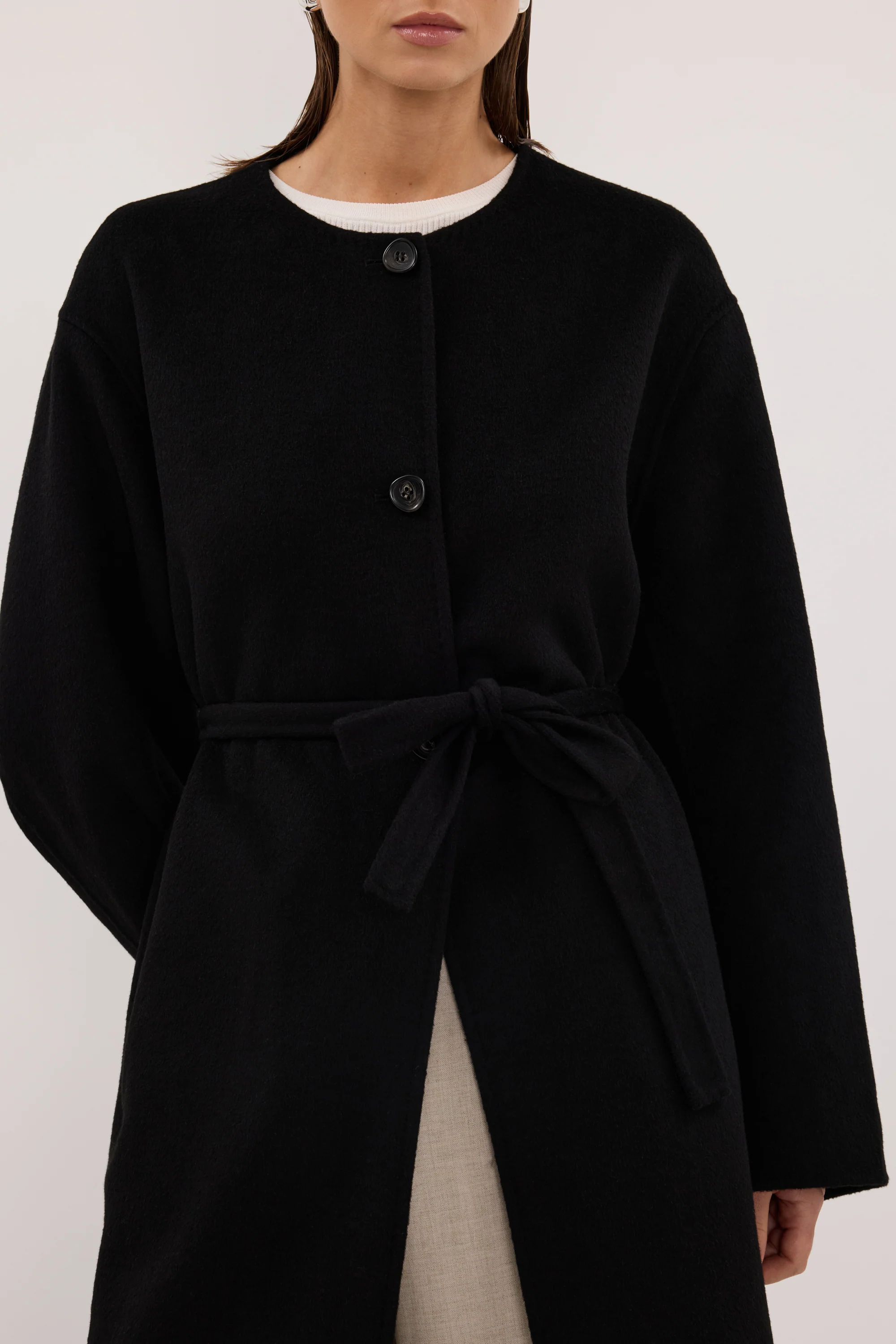 GRETA BLACK COLLARLESS WOOL BLEND COAT - Image 5
