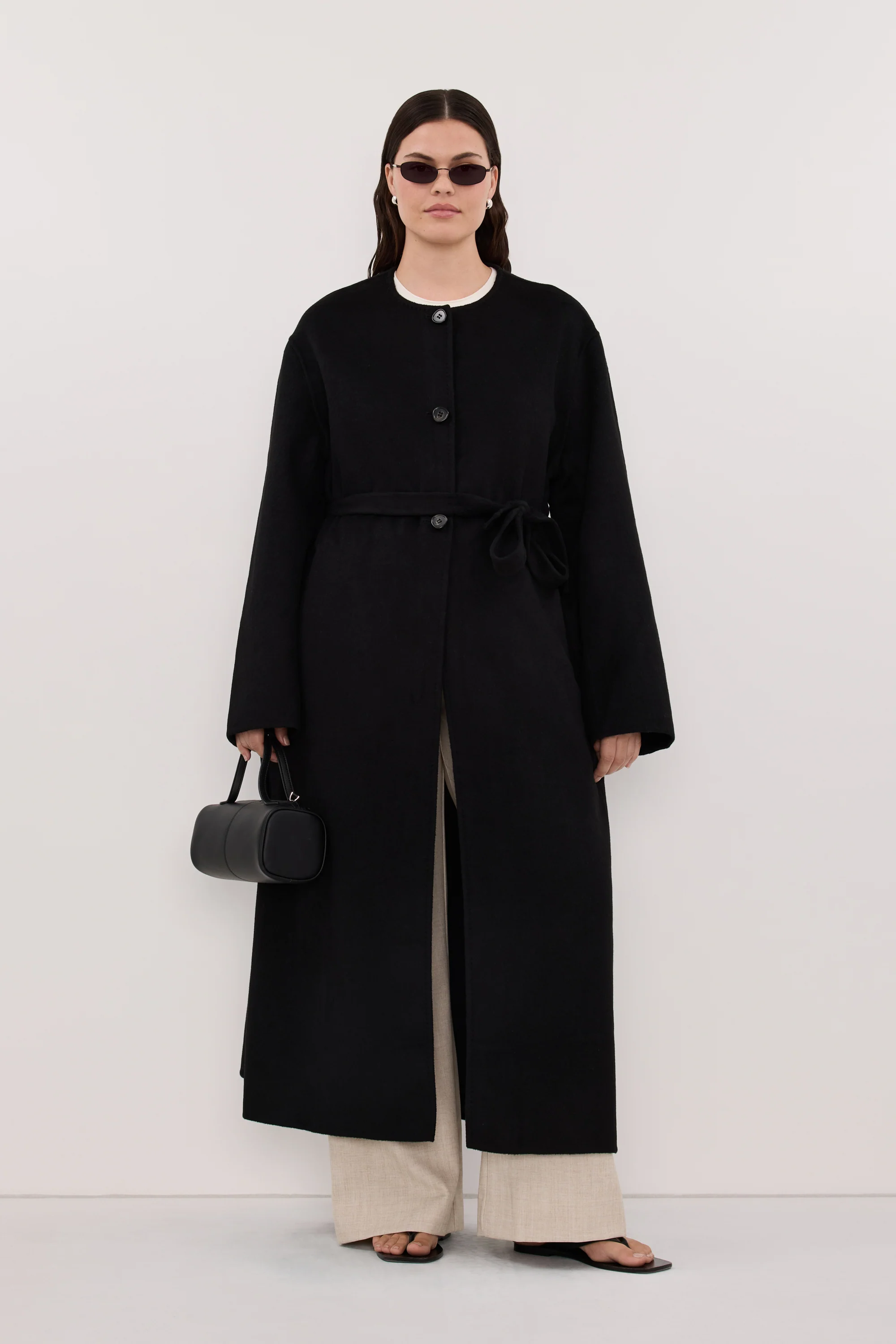 GRETA BLACK COLLARLESS WOOL BLEND COAT - Image 6