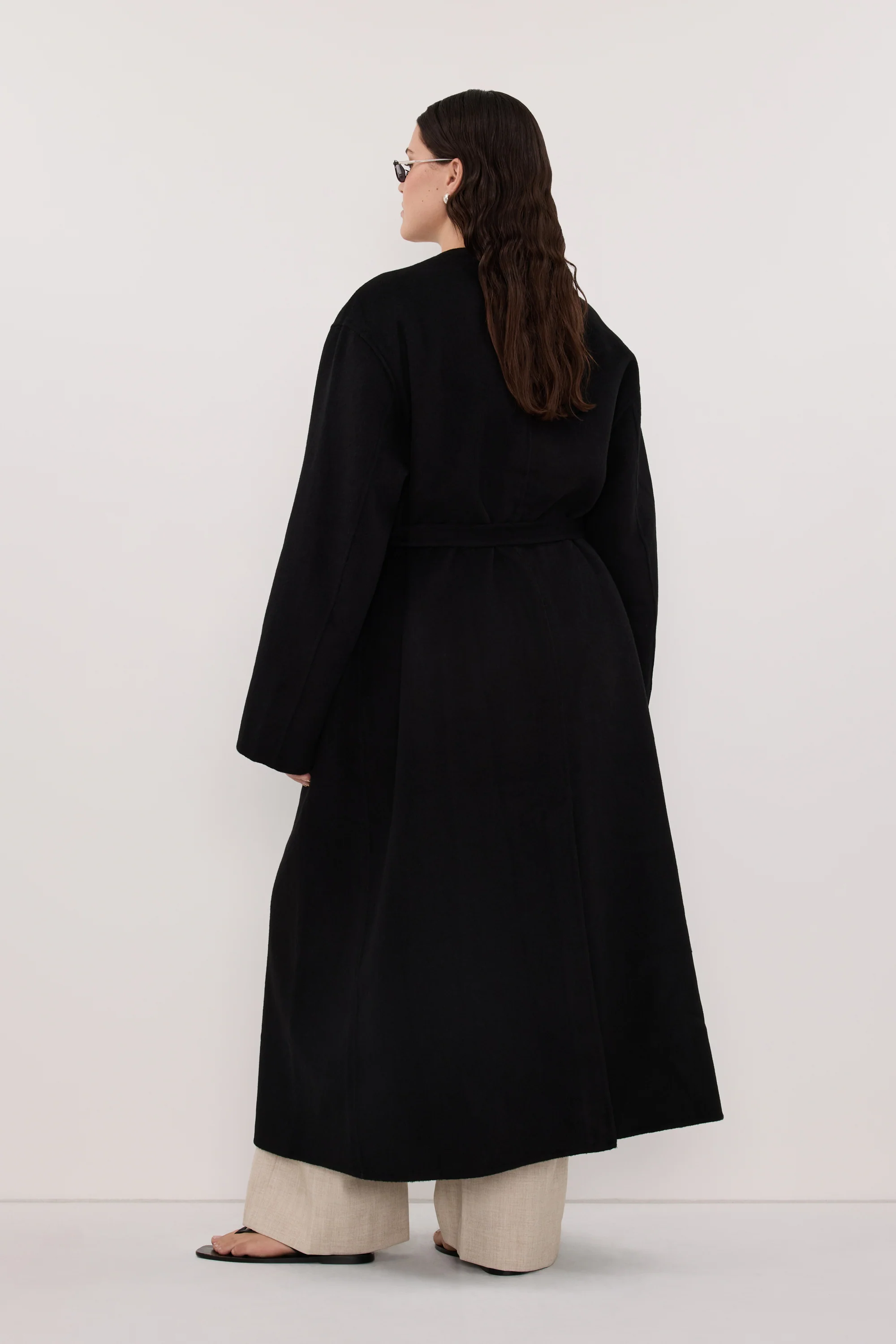 GRETA BLACK COLLARLESS WOOL BLEND COAT - Image 7