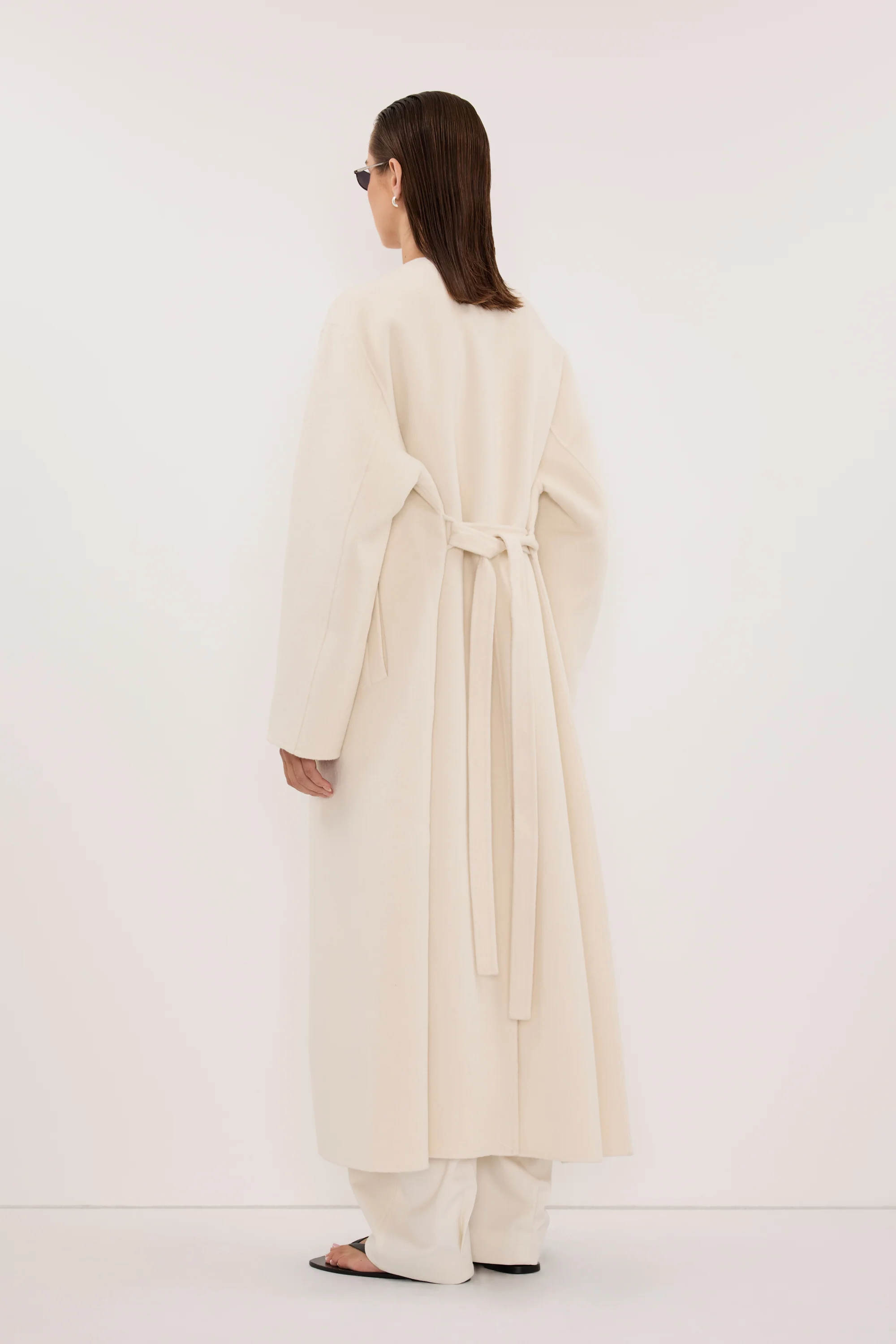 GRETA OFF WHITE COLLARLESS WOOL BLEND COAT - Image 4