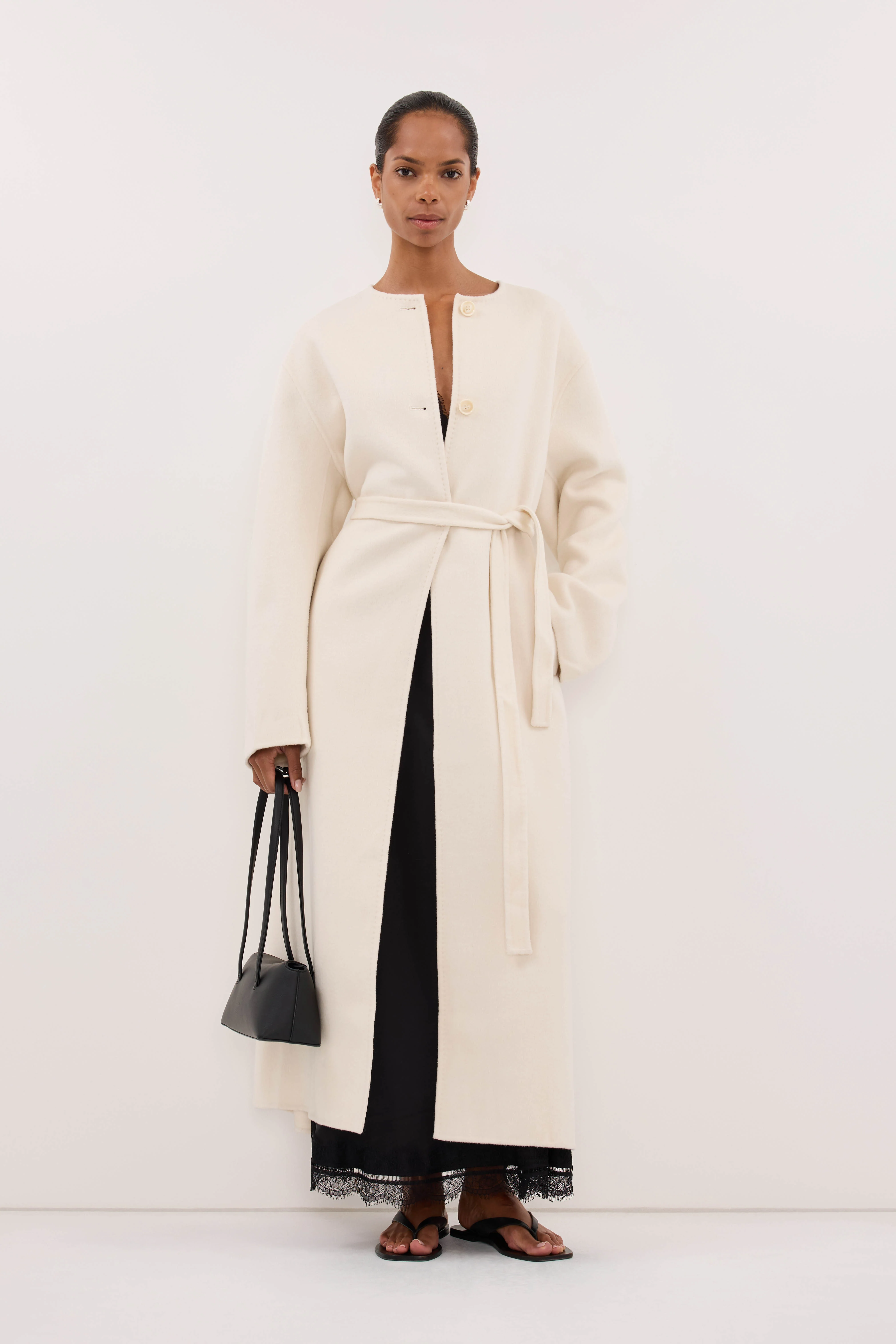 GRETA OFF WHITE COLLARLESS WOOL BLEND COAT - Image 6