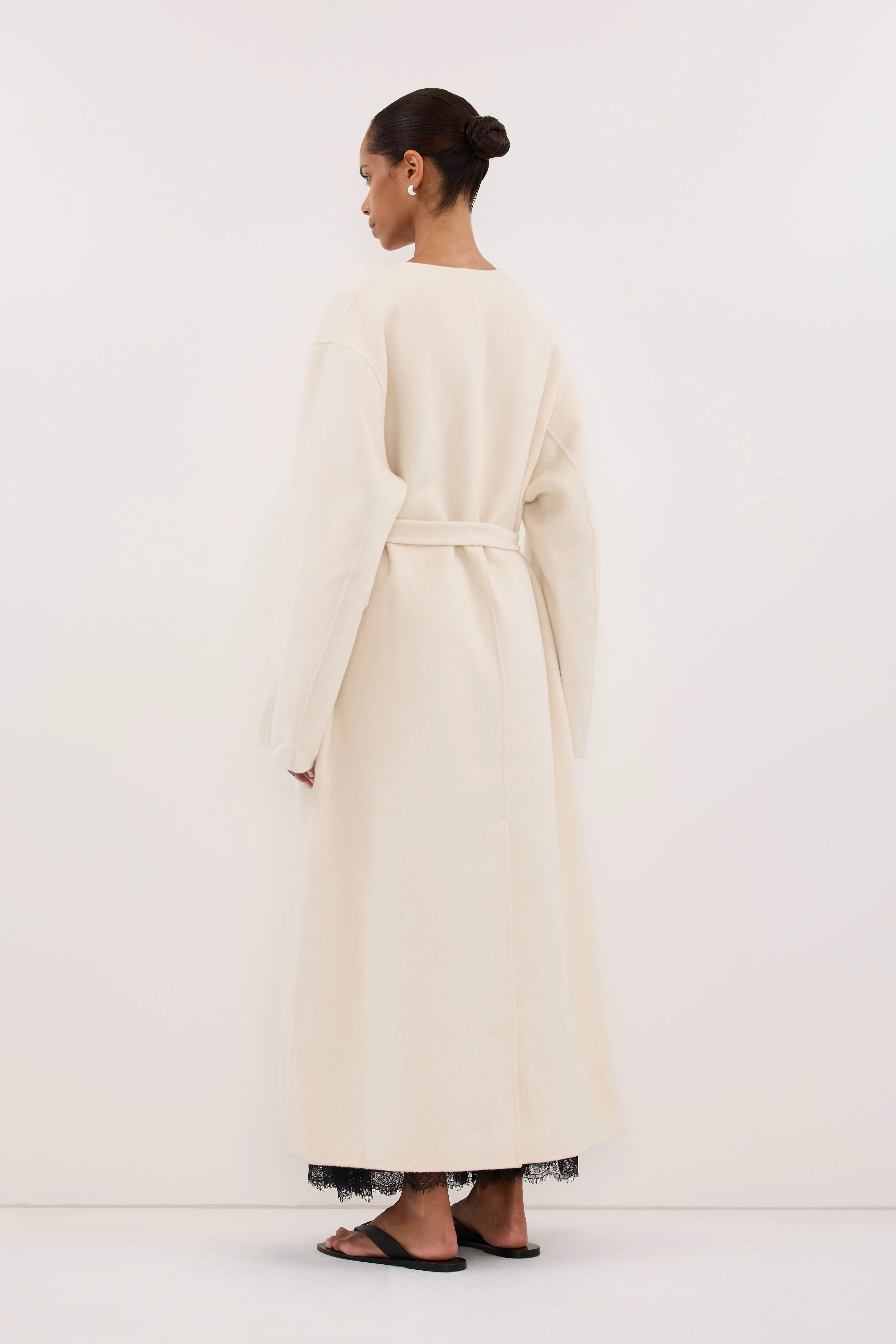 GRETA OFF WHITE COLLARLESS WOOL BLEND COAT - Image 7