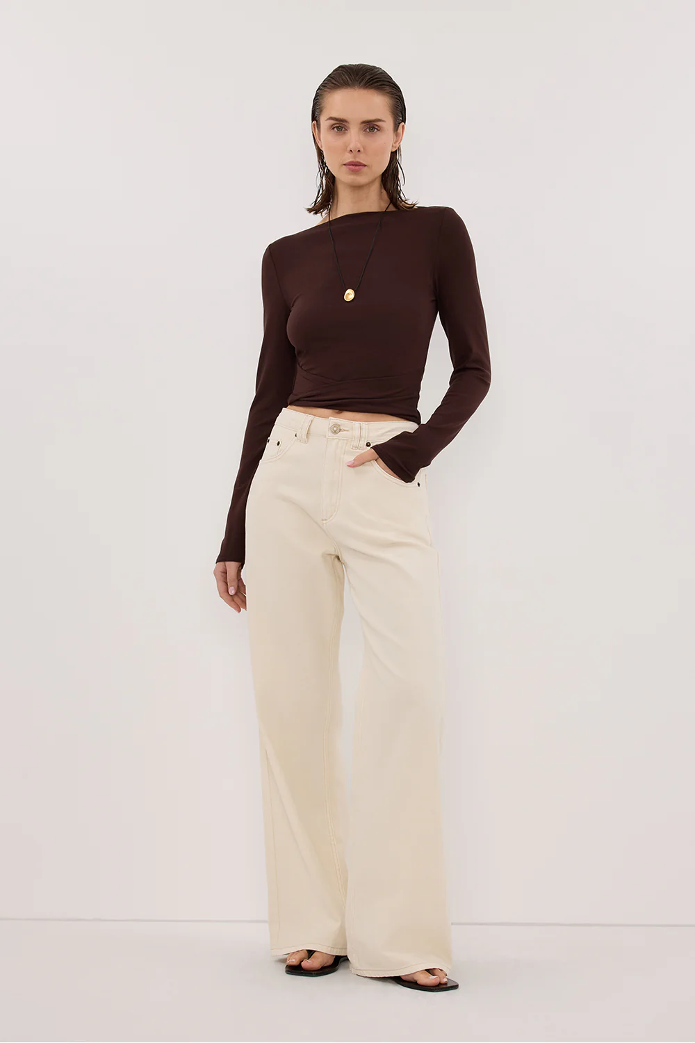 HADLEY CHOC LONG SLEEVE TWIST TOP