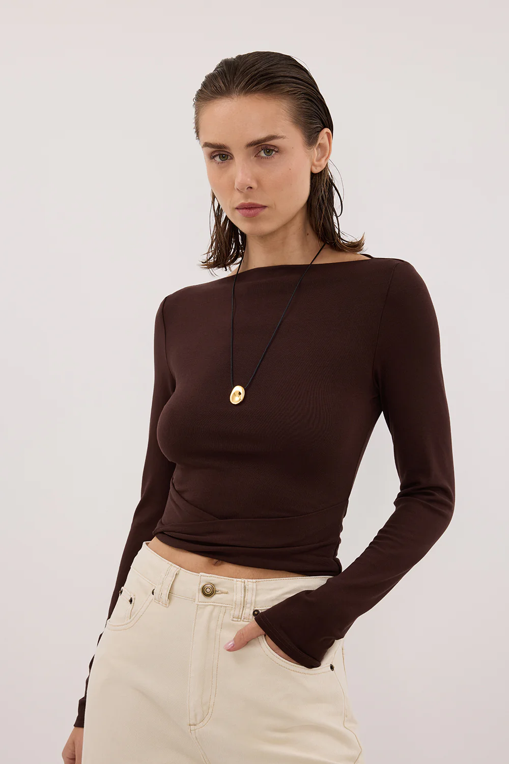 HADLEY CHOC LONG SLEEVE TWIST TOP - Image 2
