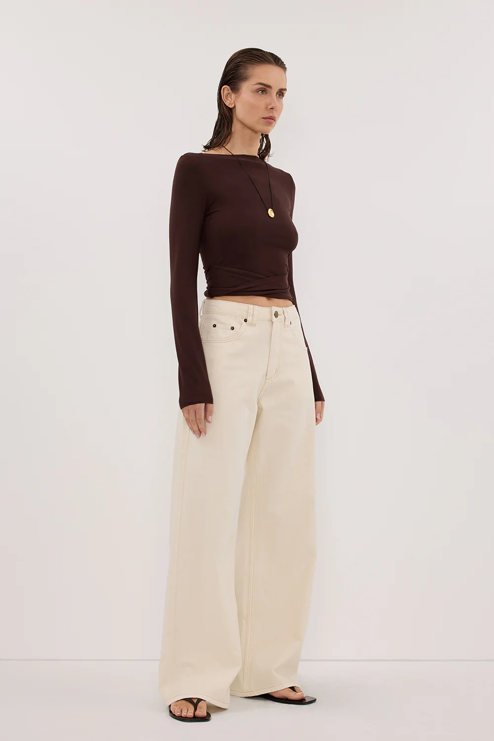 HADLEY CHOC LONG SLEEVE TWIST TOP - Image 3
