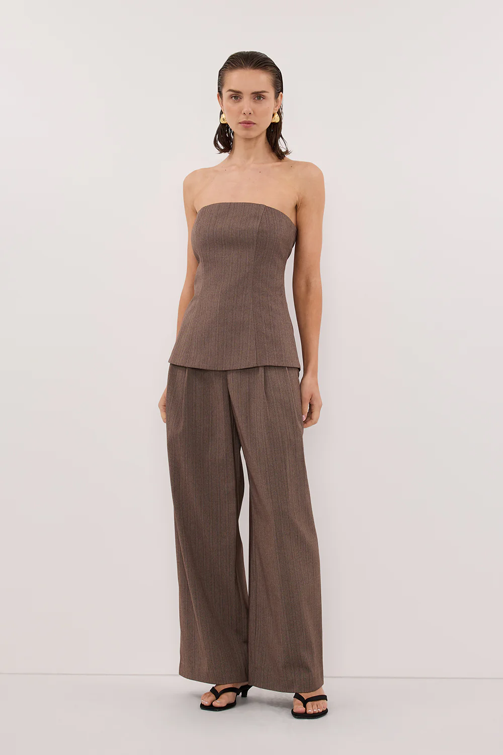 HAILEY CHOC STRAPLESS STRIPE BUSTIER TOP