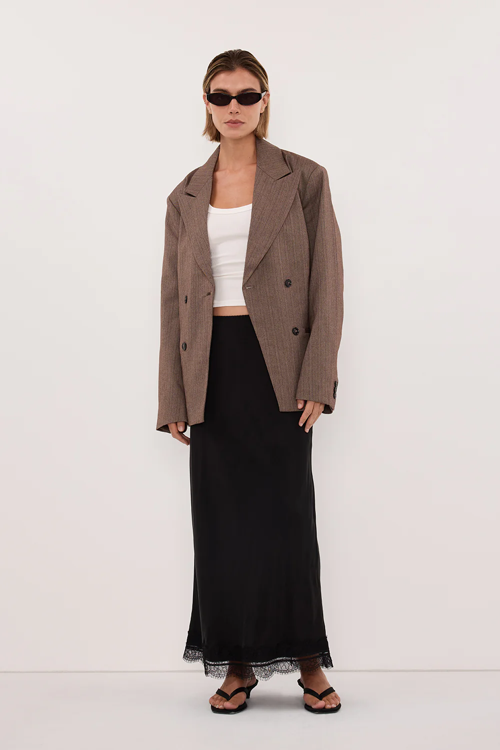 HAILEY CHOC OVERSIZED STRIPE TIE BLAZER - Image 2