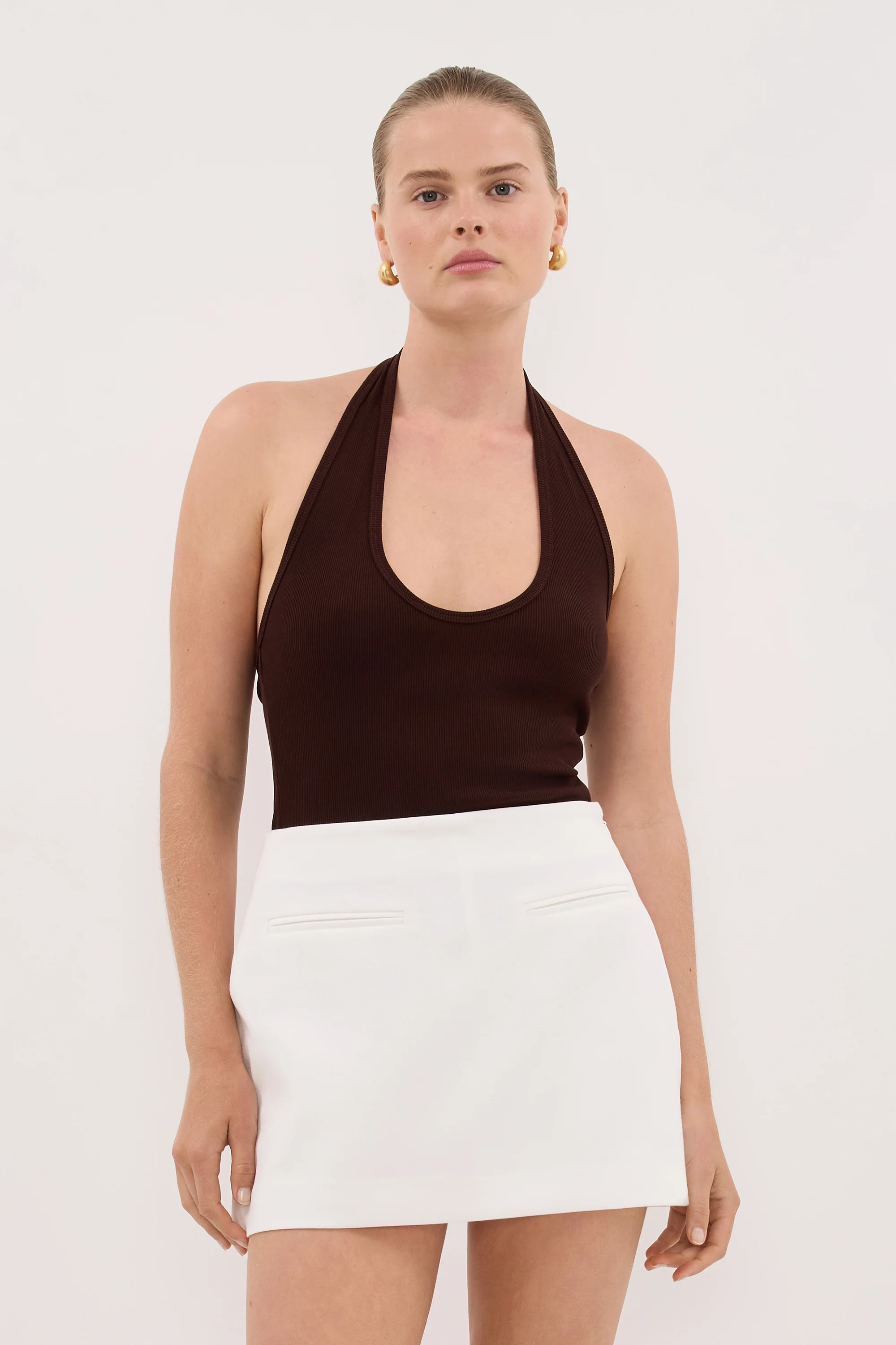 HARLAN BURNT CHOC KNIT HALTER TOP - Image 2