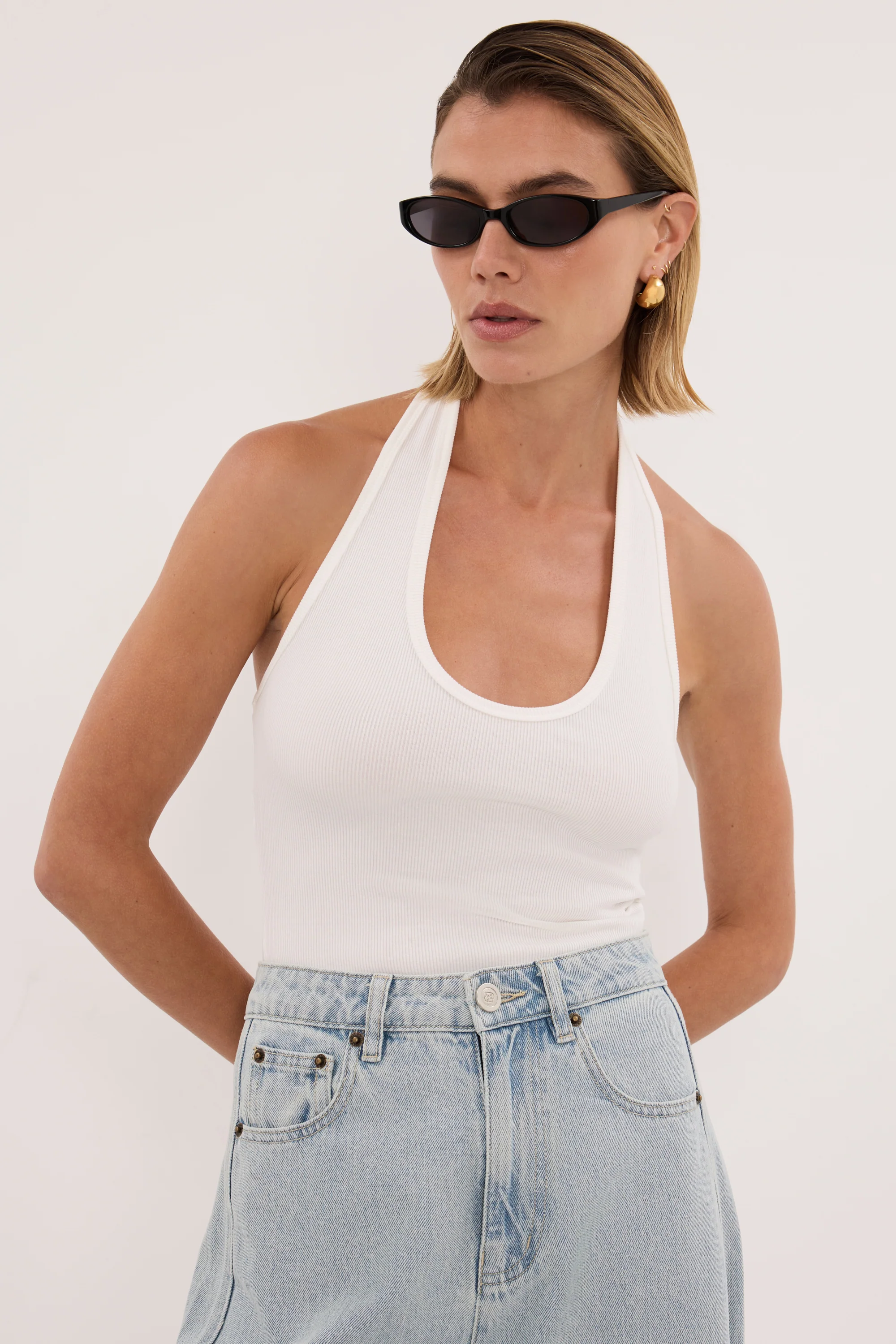 HARLAN OFF WHITE KNIT HALTER TOP - Image 2