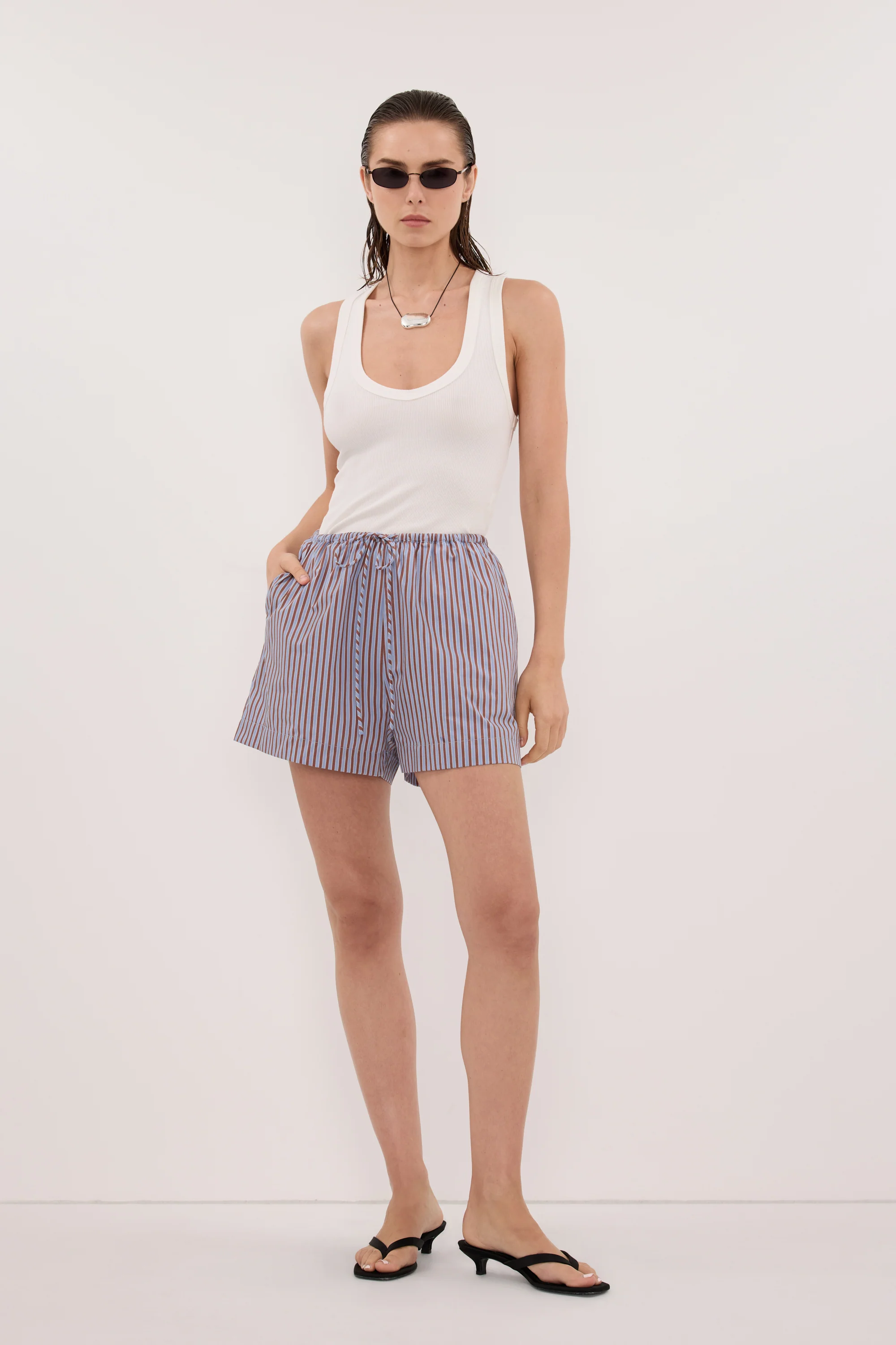 HARRI STRIPE COTTON BLEND SHORTS - Image 5