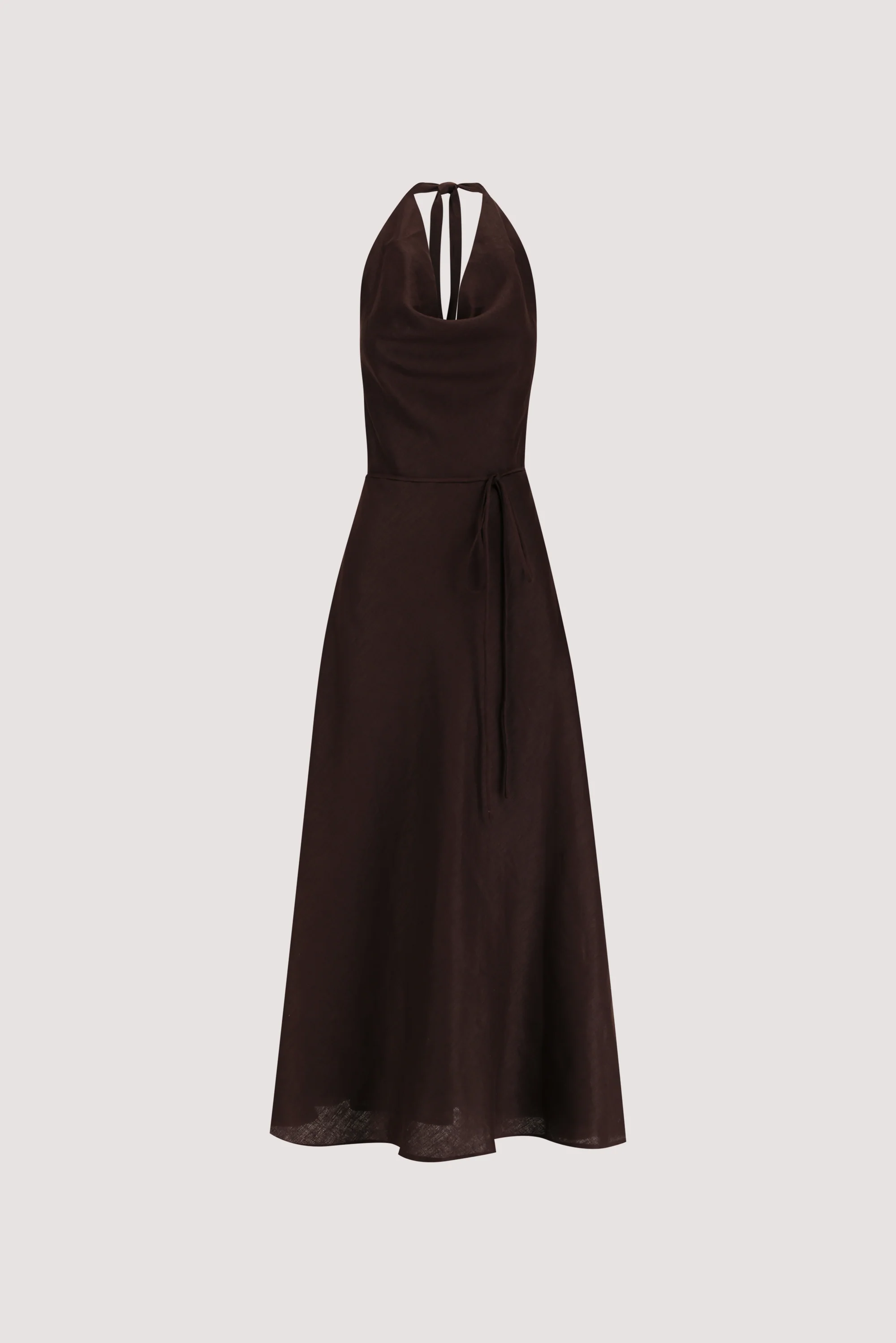 HAYLEE BURNT CHOC SLEEVELESS LINEN COWL MIDI DRESS - Image 8